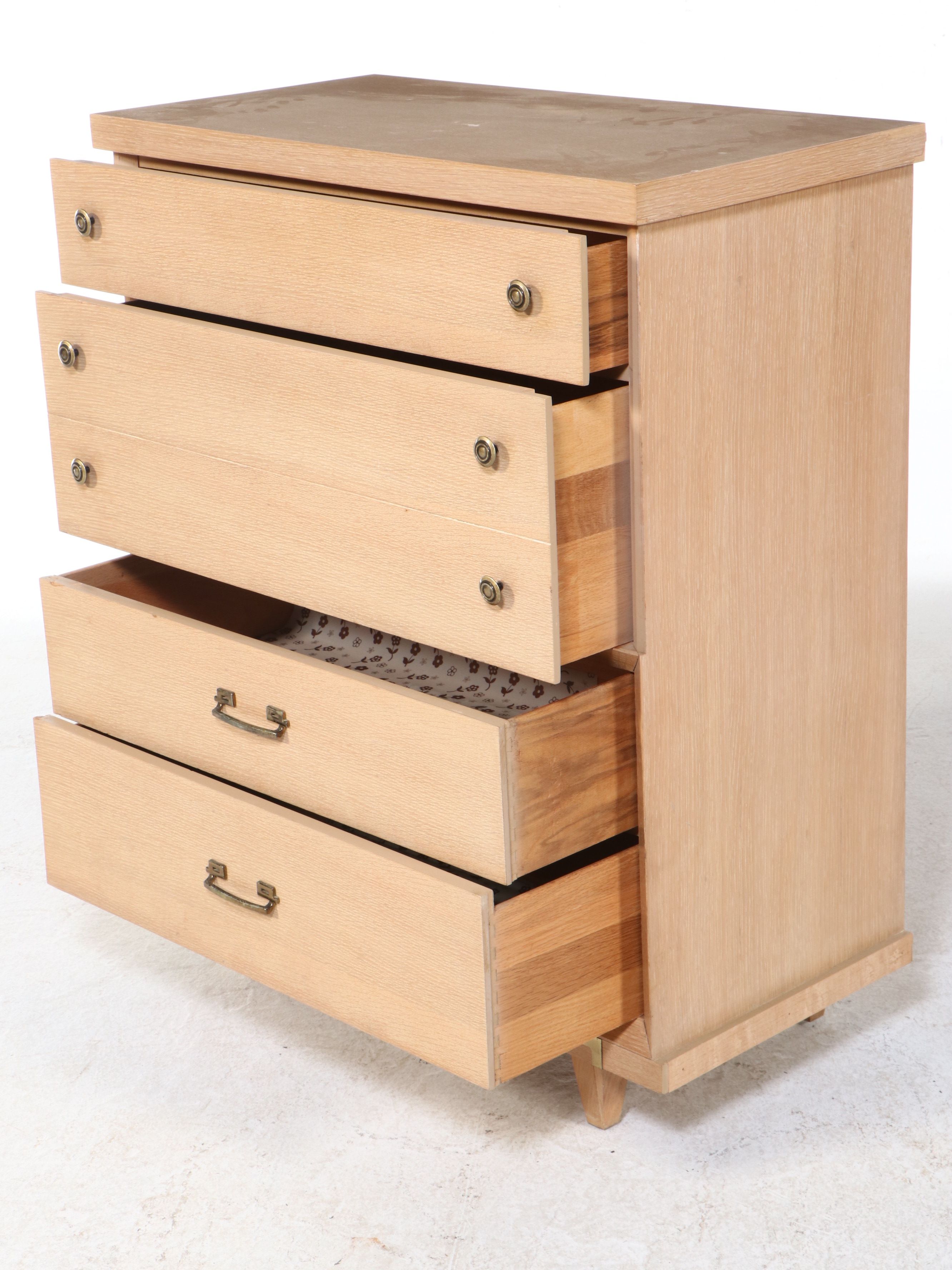 Mid Century Modern Natural Finish Oak Five-Drawer Chest