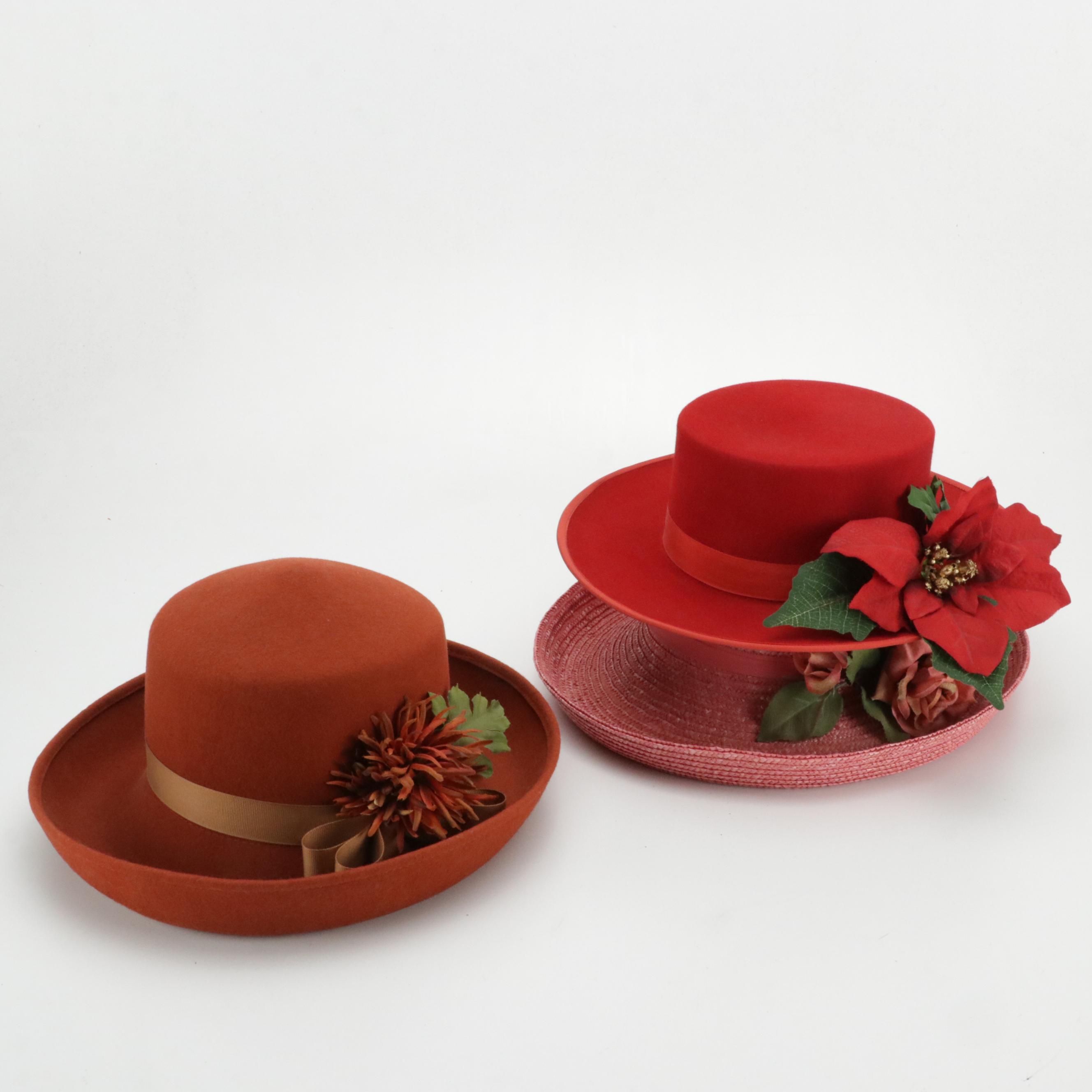 Betmar Pink Straw Rolled Brim Sunhat, Luciano Berni Felted Wool & Other Brim Hat