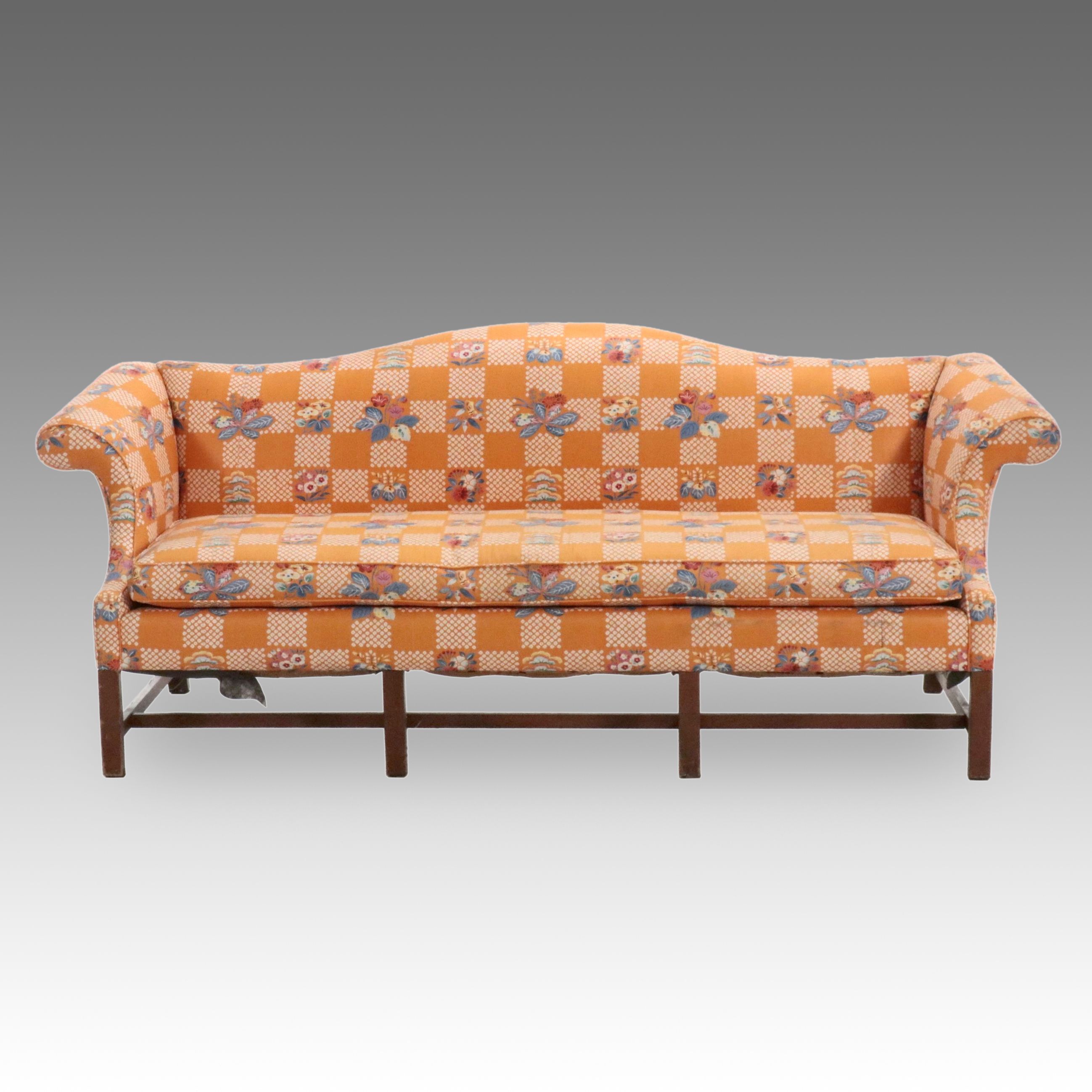 Chippendale Style Upholstered Camelback Sofa