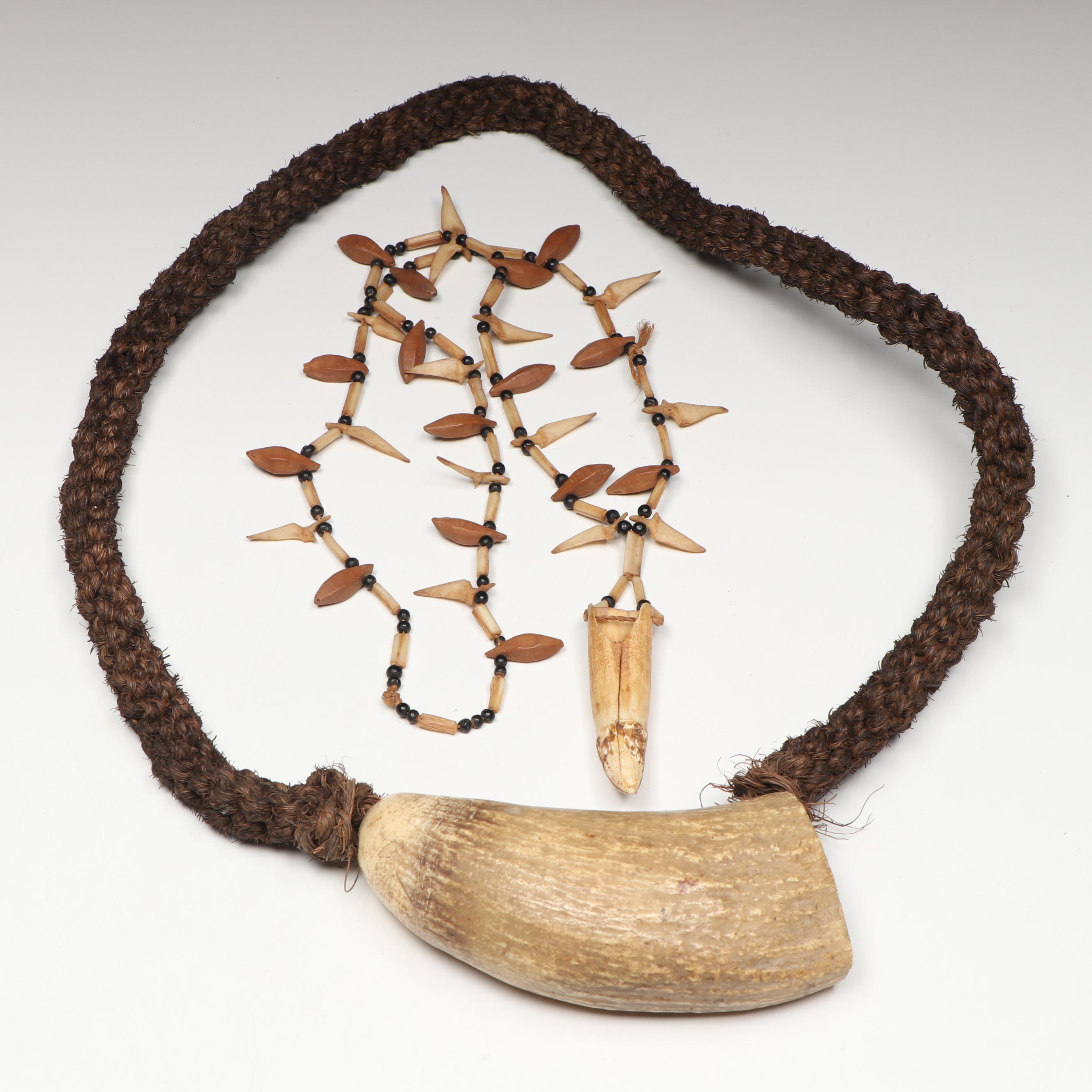 Fijian Fossilized Sperm Whale Tooth Tabua with Other Fossil Tooth Necklace