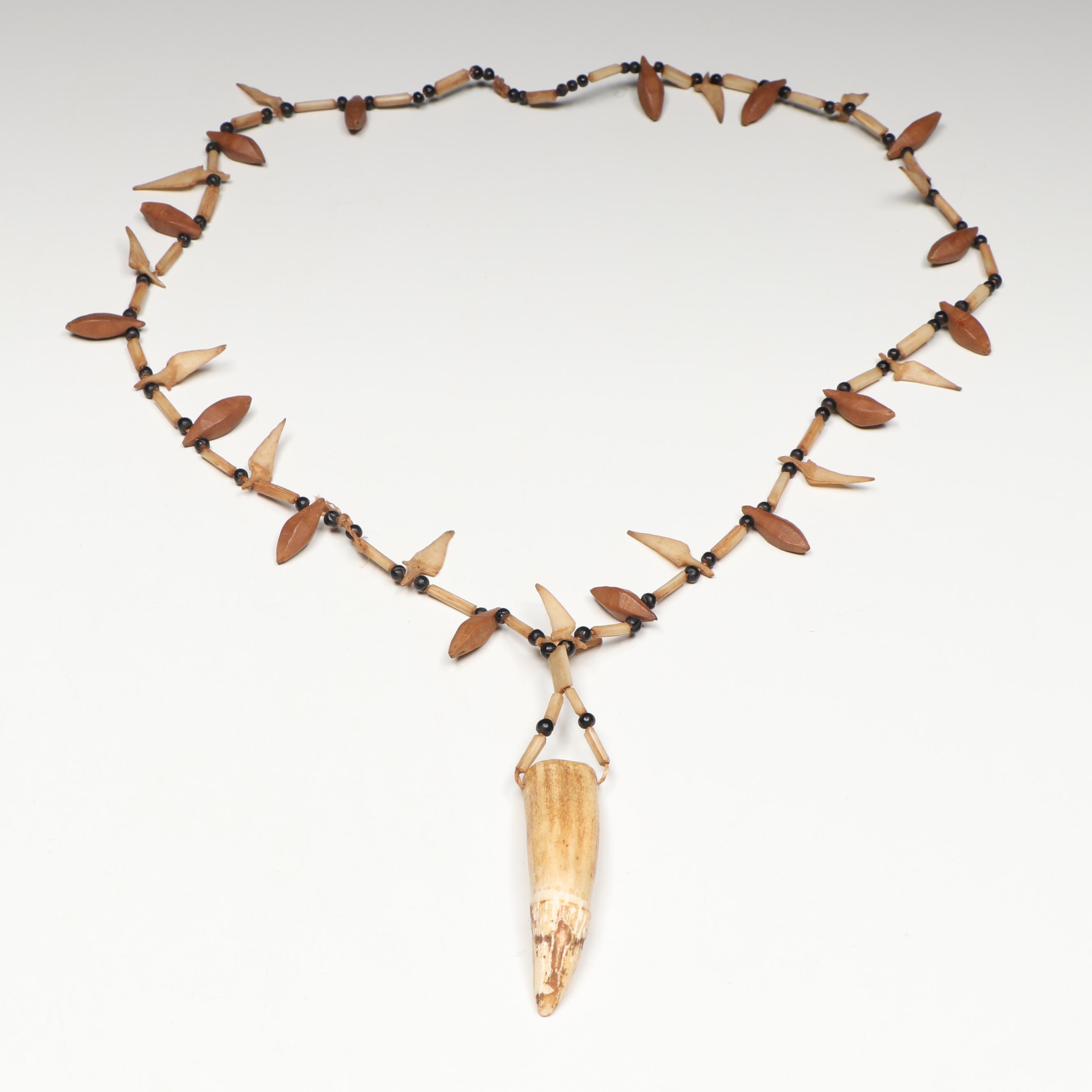 Fijian Fossilized Sperm Whale Tooth Tabua with Other Fossil Tooth Necklace