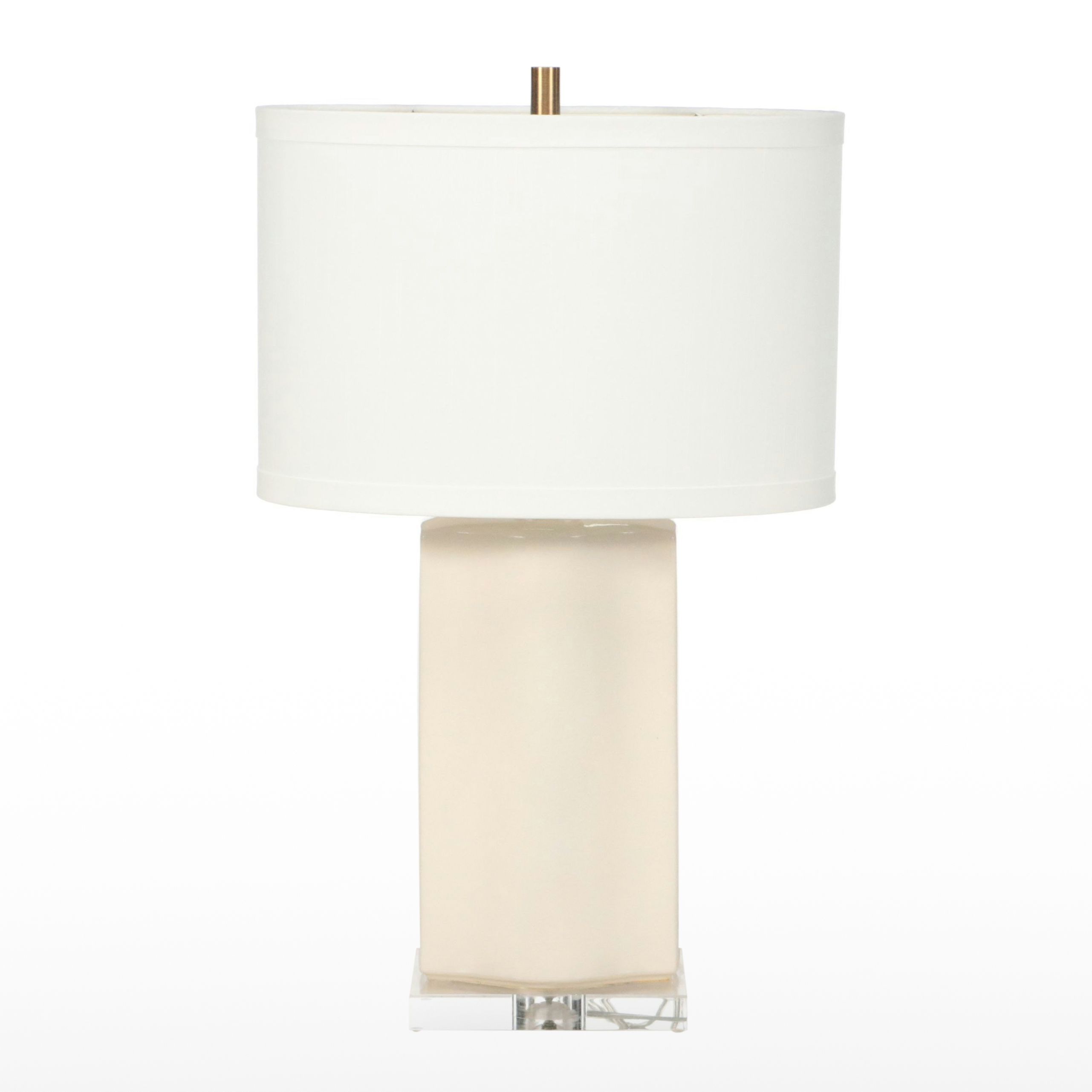 Contemporary Chinese Ceramic Table Lamp on Acrylic Base with Fabric Shade