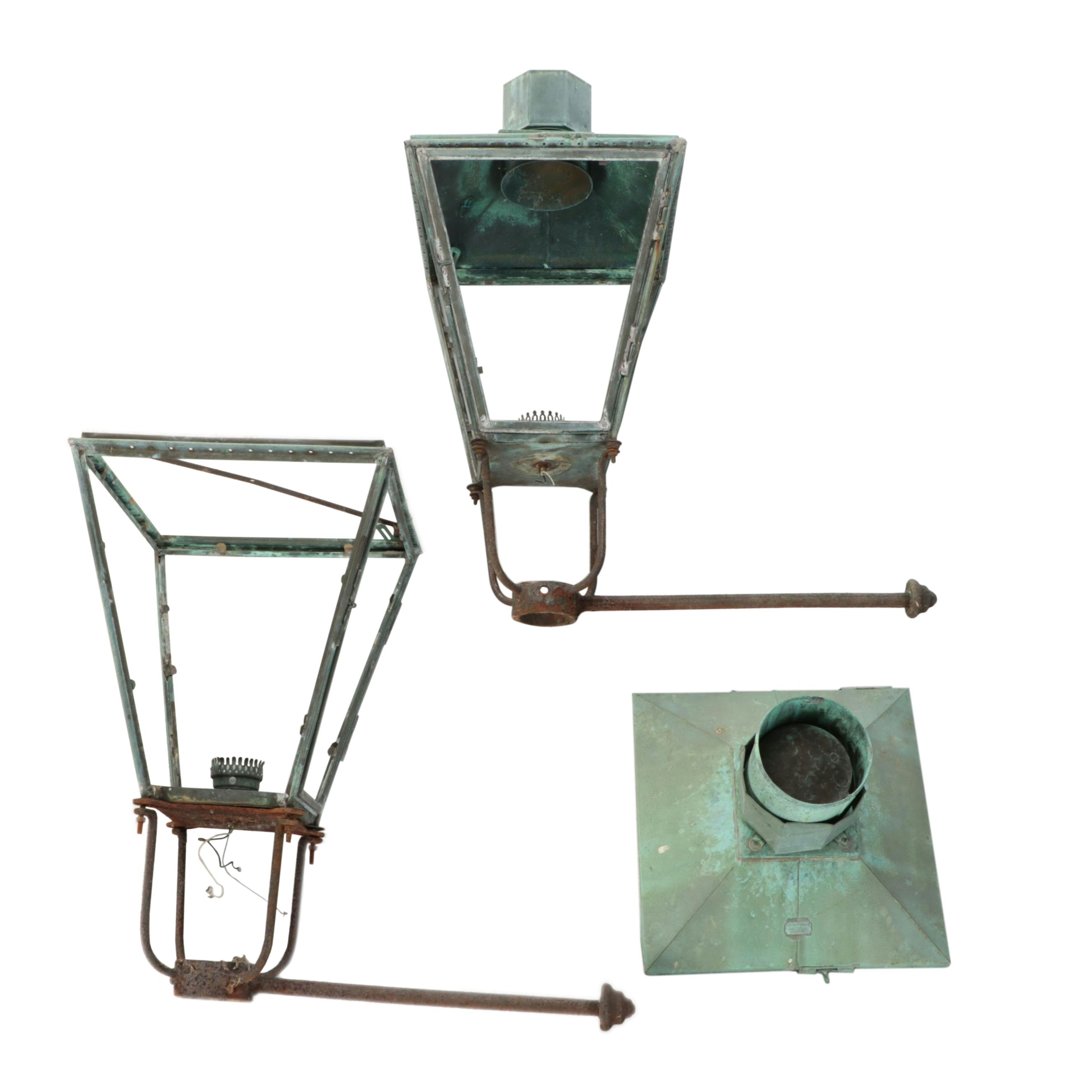 English Foster & Pullen Verdigris Street Lanterns, Early to Mid-20th Century
