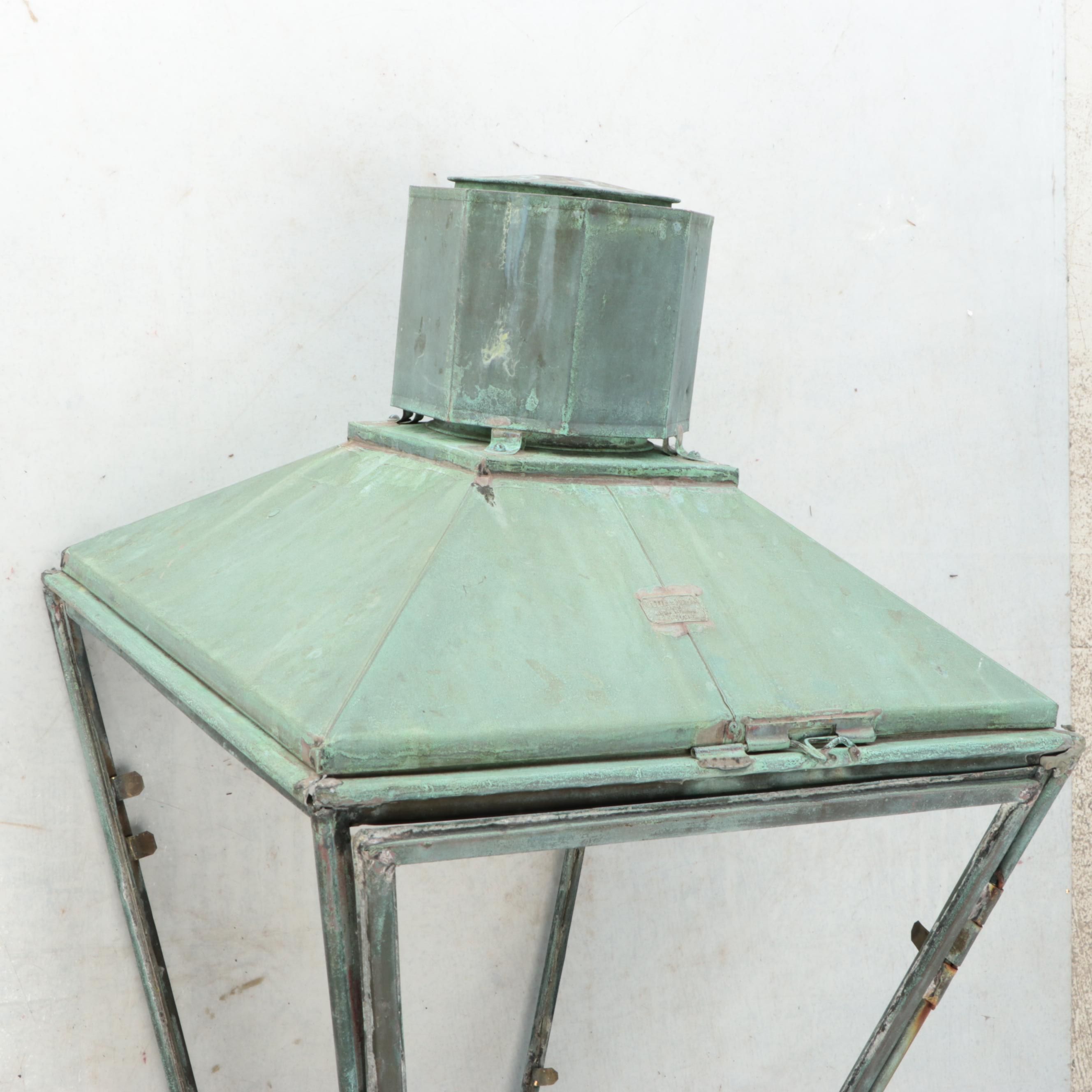 English Foster & Pullen Verdigris Street Lanterns, Early to Mid-20th Century