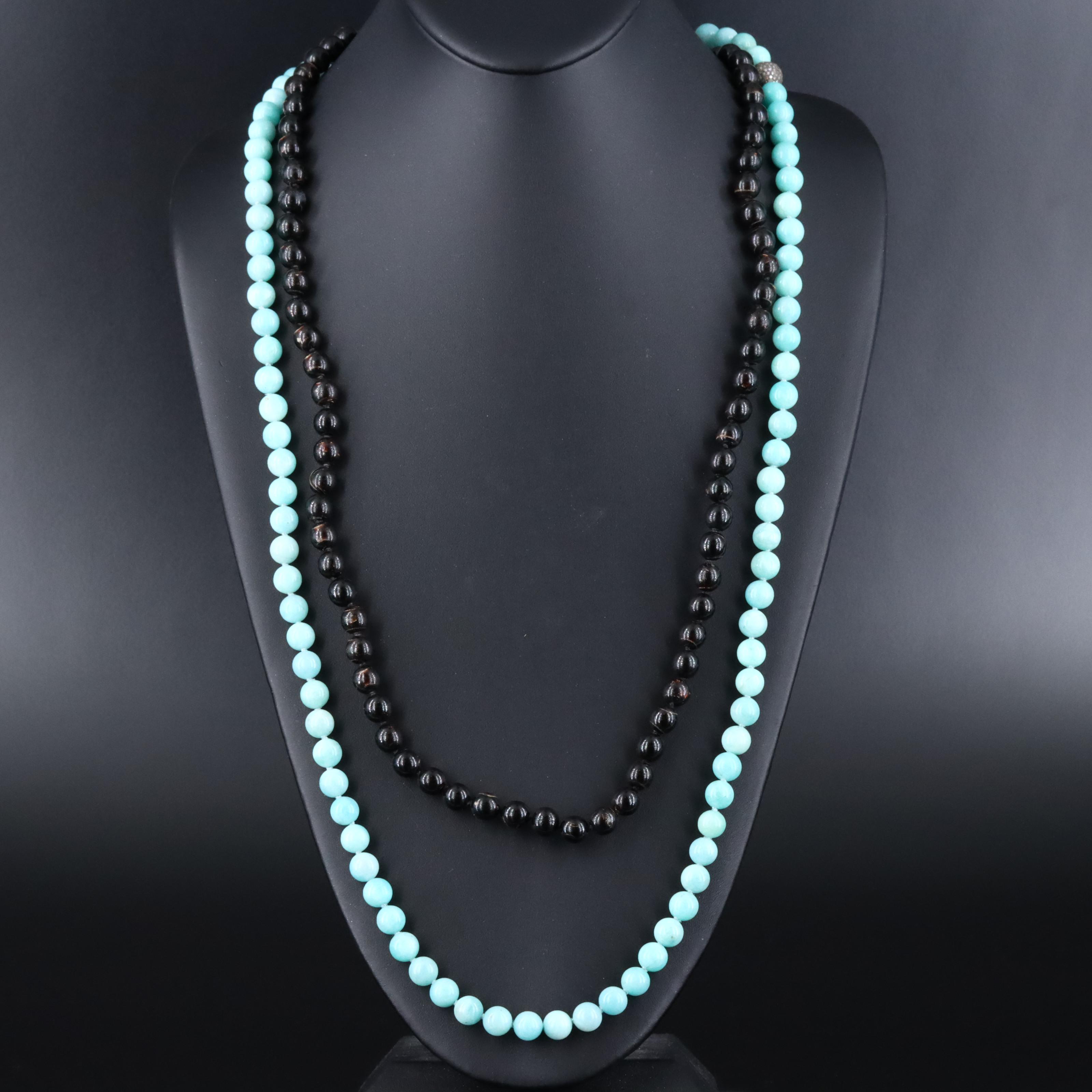 Sheryl Lowe Black Coral, Amazonite and Diamond Necklaces