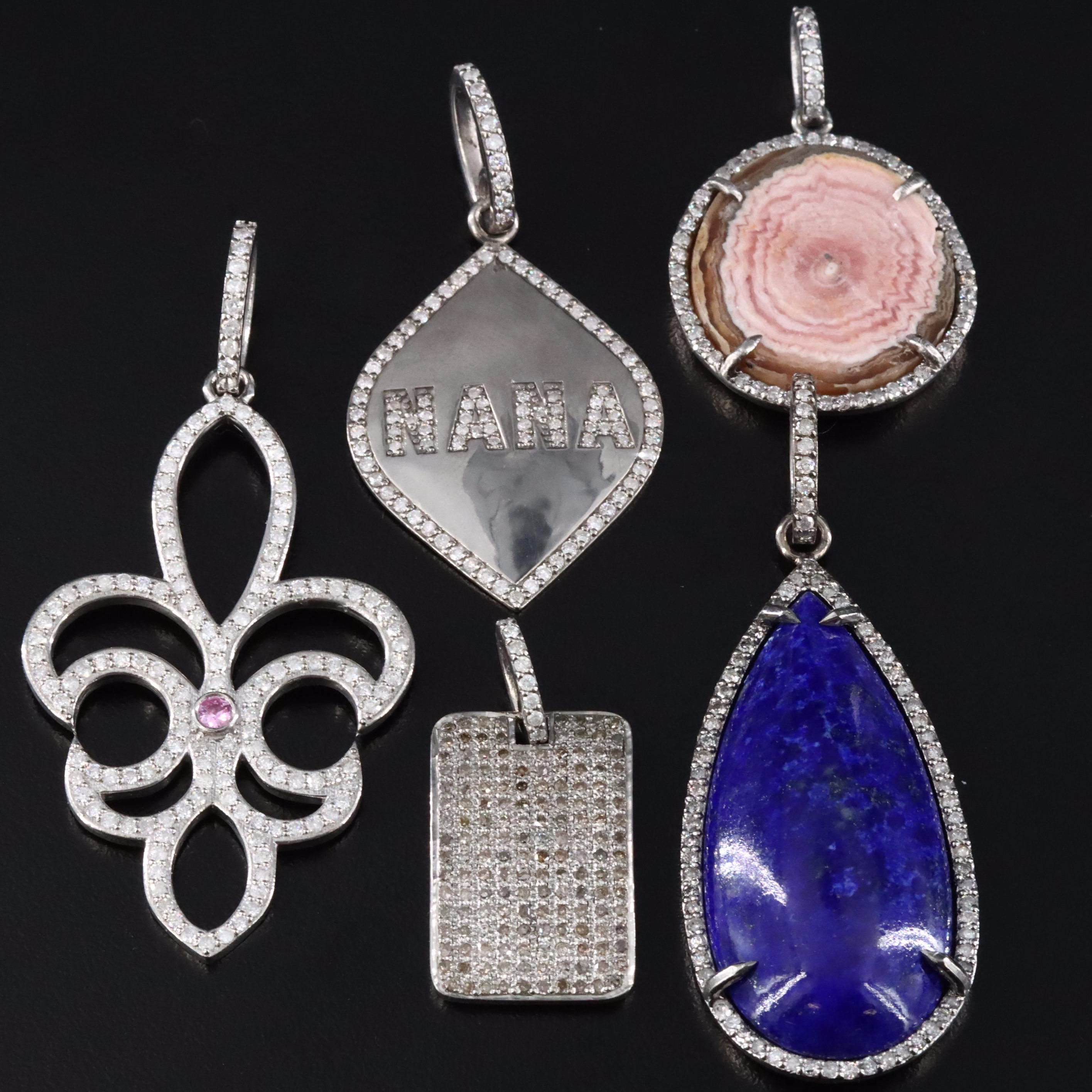 Sterling Rhodochrosite, Diamond and Gemstone Pendants Featuring Sheryl Lowe