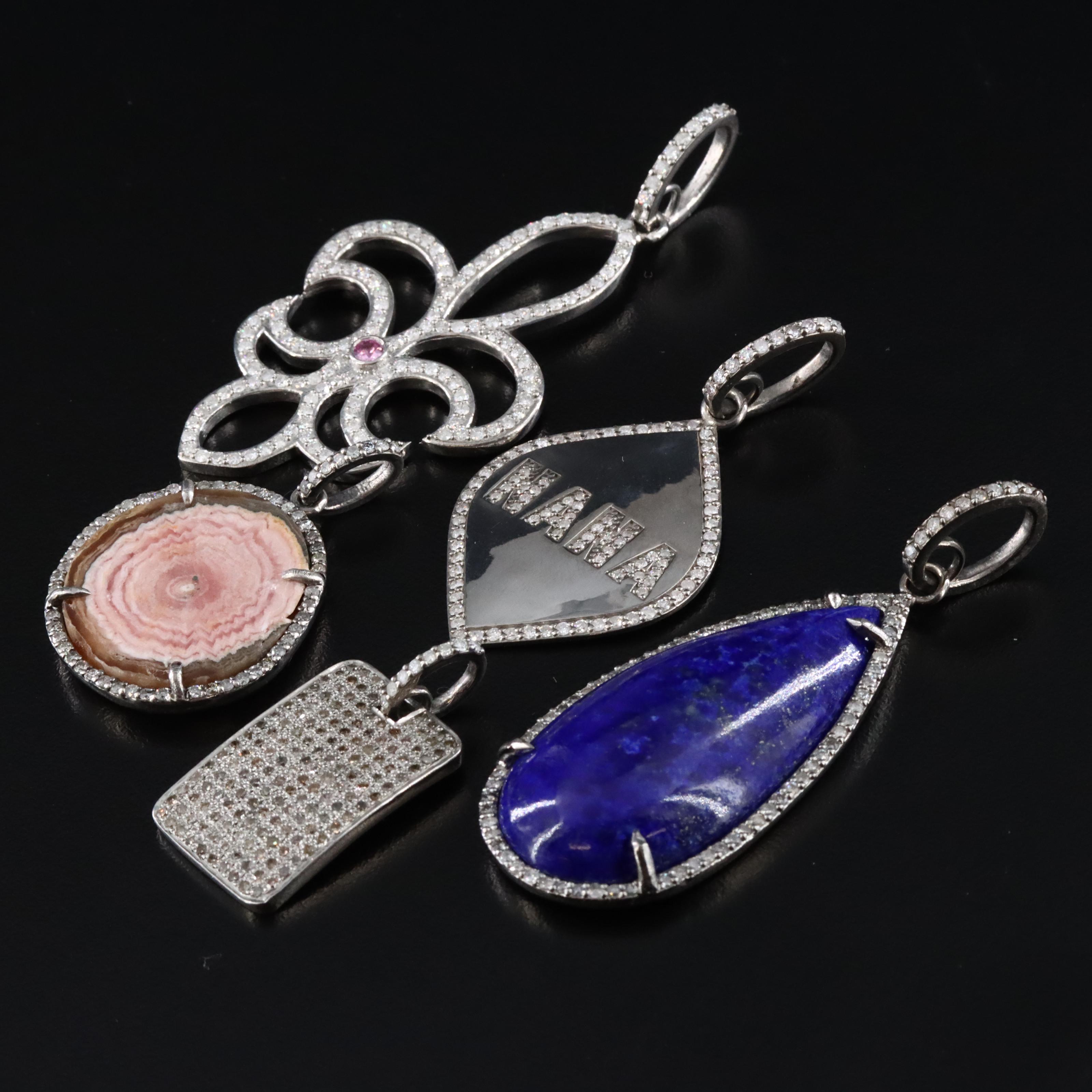 Sterling Rhodochrosite, Diamond and Gemstone Pendants Featuring Sheryl Lowe