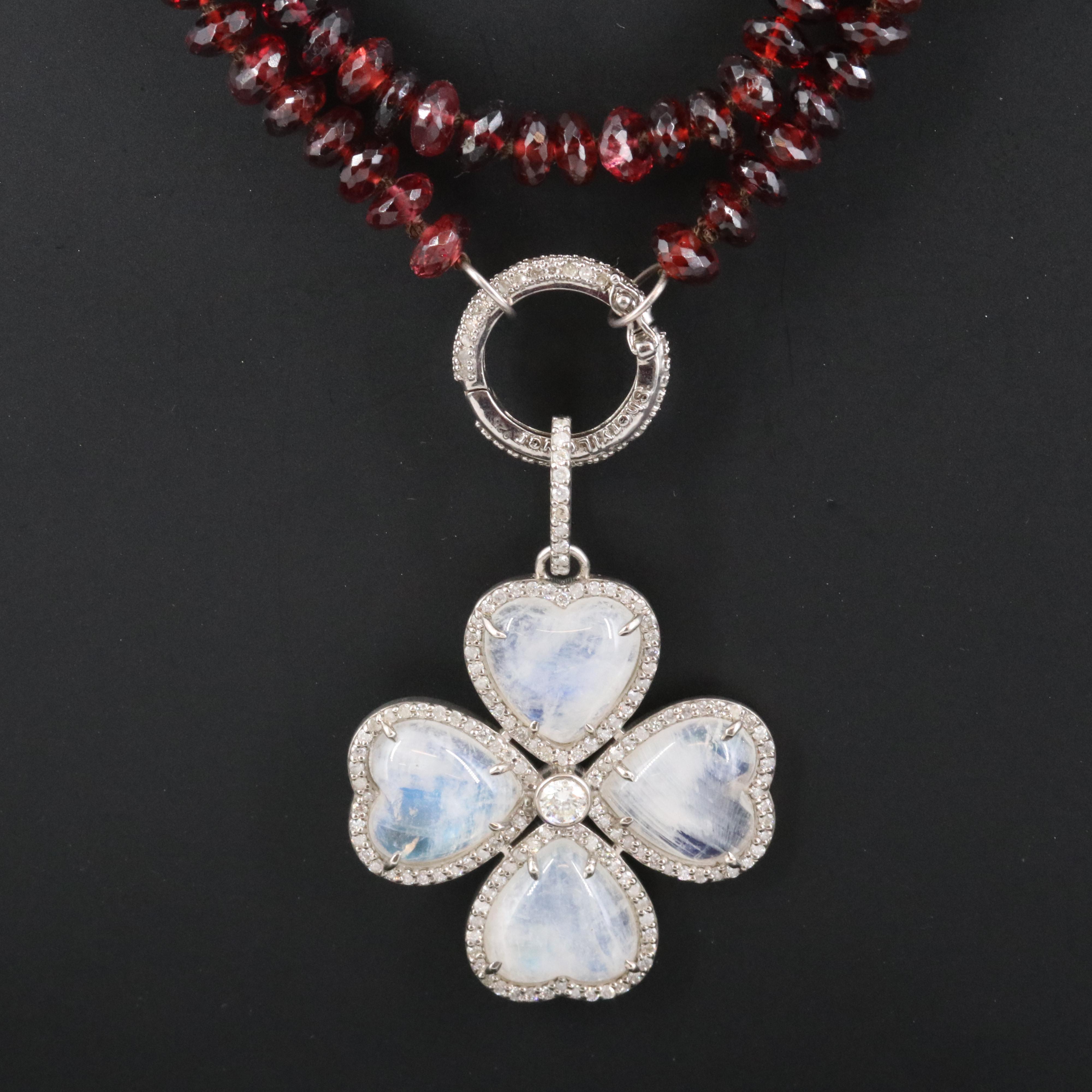 Sheryl Lowe Sterling Rainbow Moonstone Four-Leaf Clover Pendant and Necklace