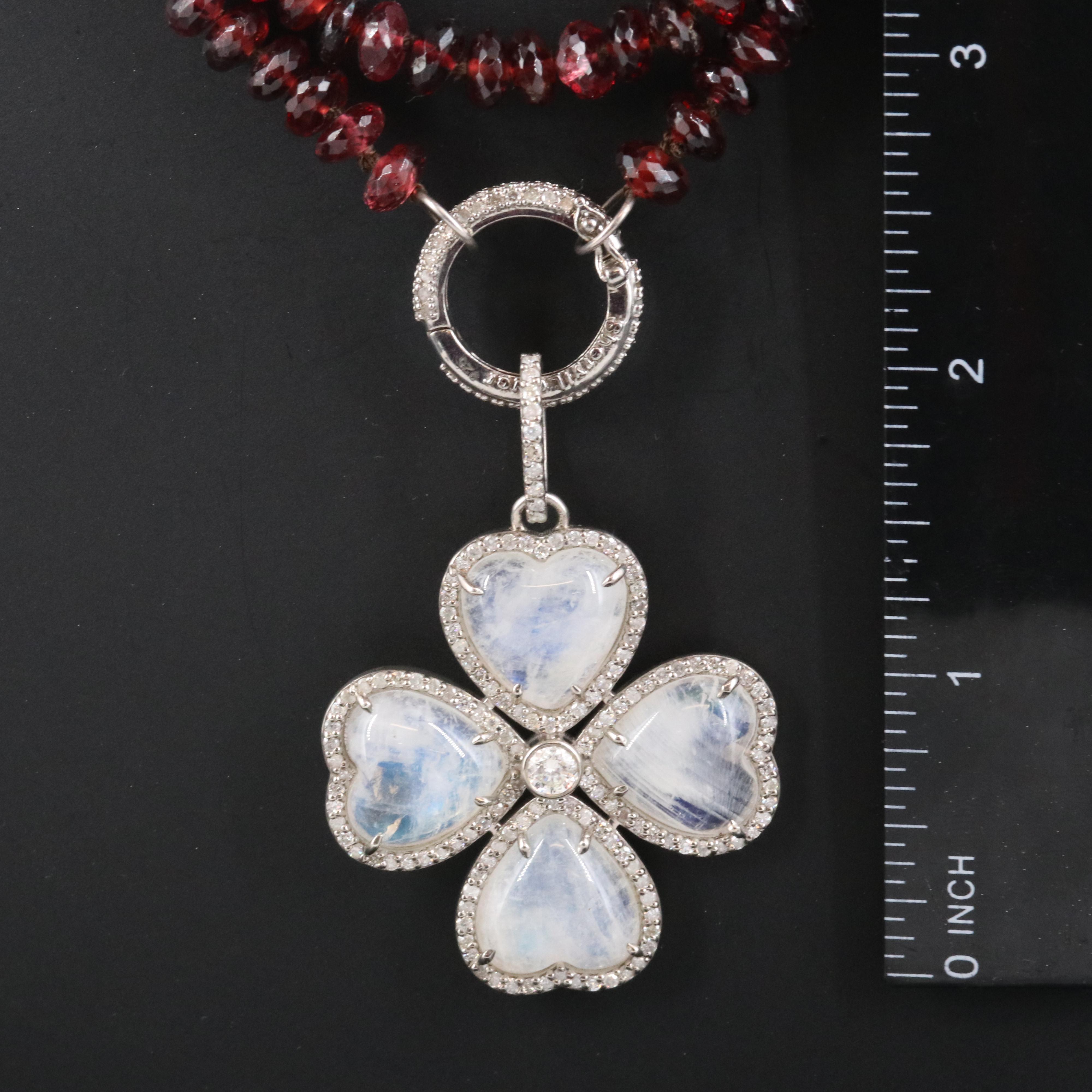 Sheryl Lowe Sterling Rainbow Moonstone Four-Leaf Clover Pendant and Necklace