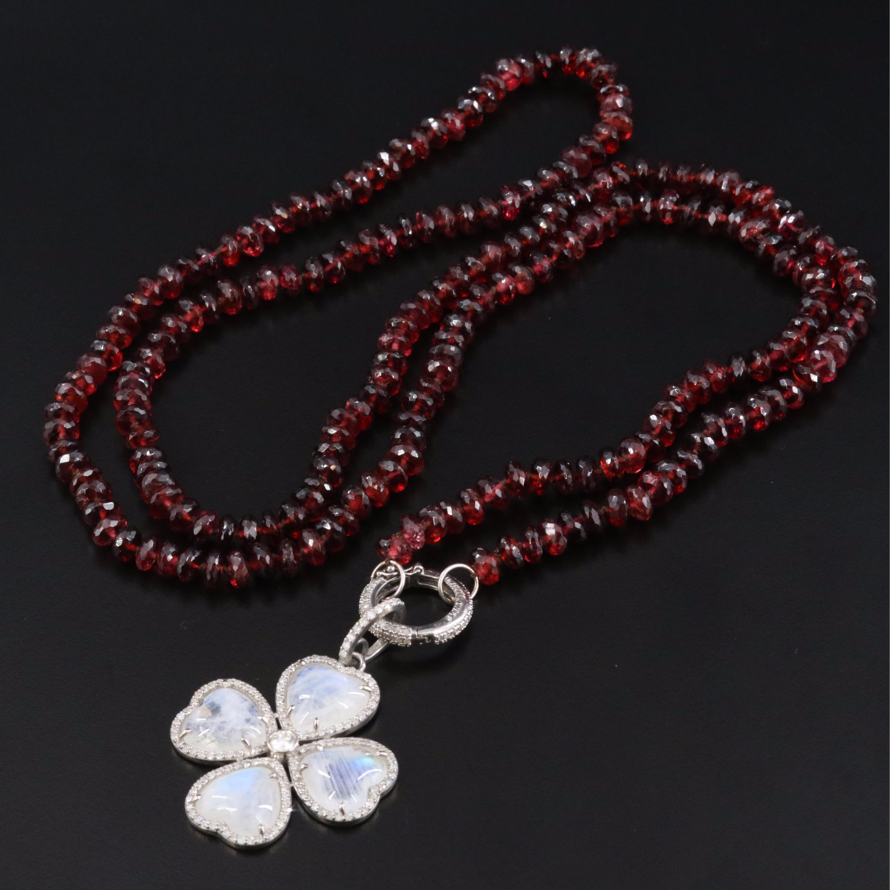 Sheryl Lowe Sterling Rainbow Moonstone Four-Leaf Clover Pendant and Necklace