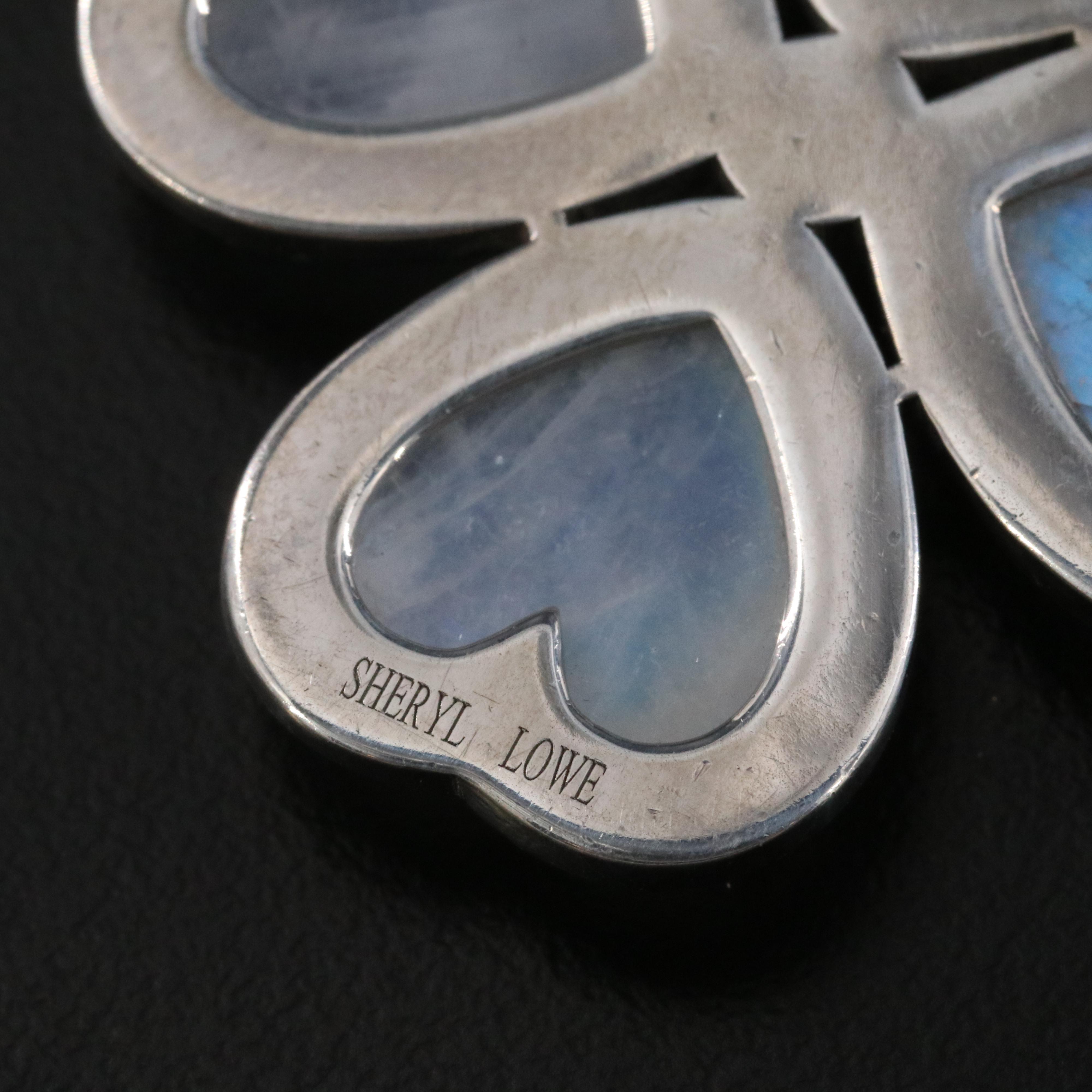 Sheryl Lowe Sterling Rainbow Moonstone Four-Leaf Clover Pendant and Necklace