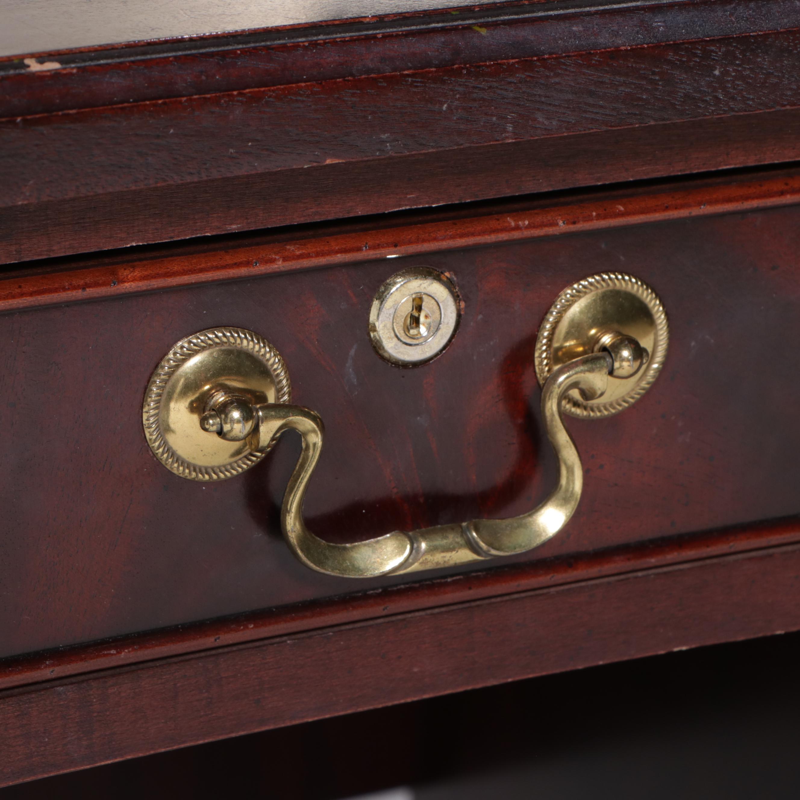 Leather Top Mahogany and Burl Wood Executive Desk