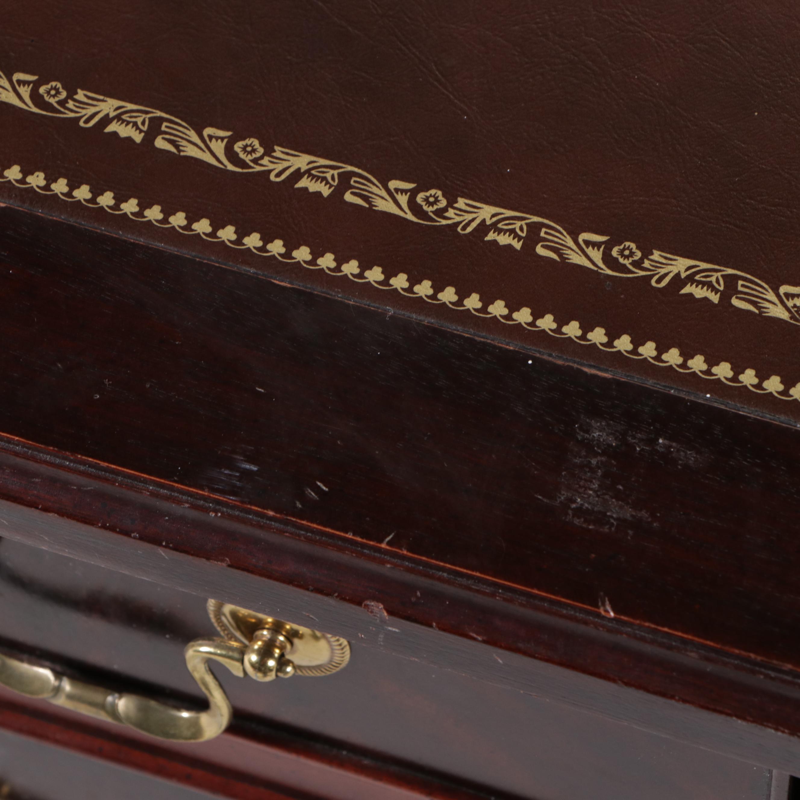 Leather Top Mahogany and Burl Wood Executive Desk