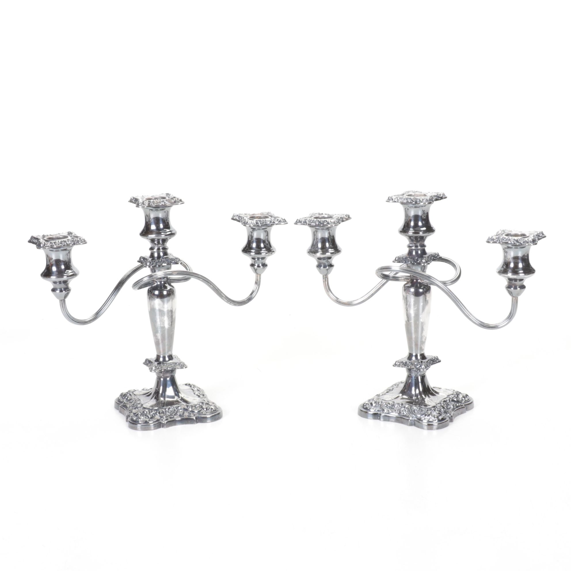 Art Nouveau Silver Plated Three Arm Candelabras