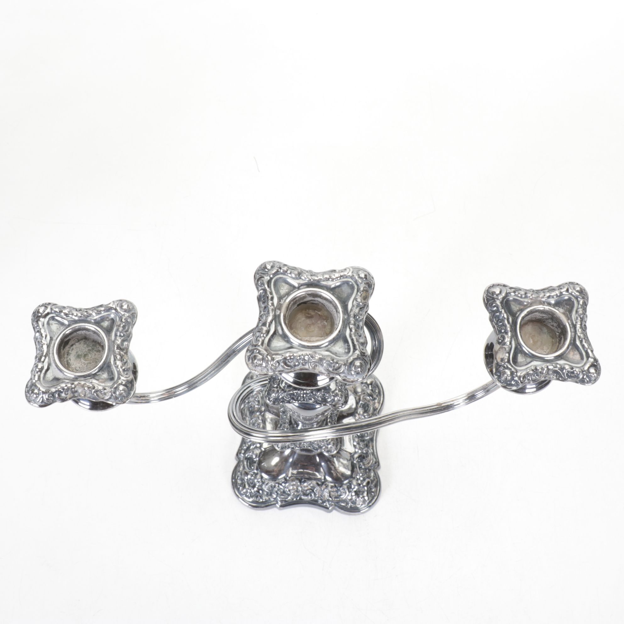 Art Nouveau Silver Plated Three Arm Candelabras