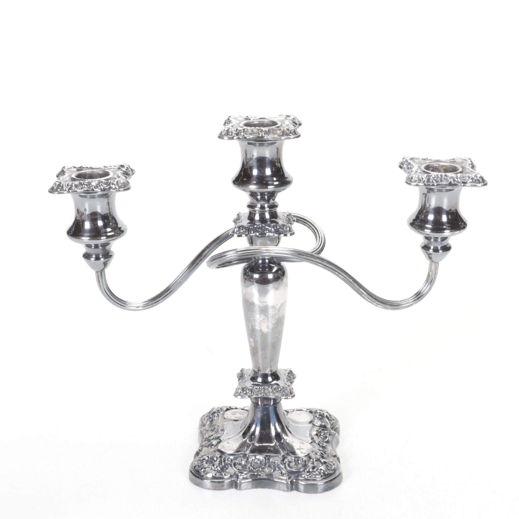 Art Nouveau Silver Plated Three Arm Candelabras