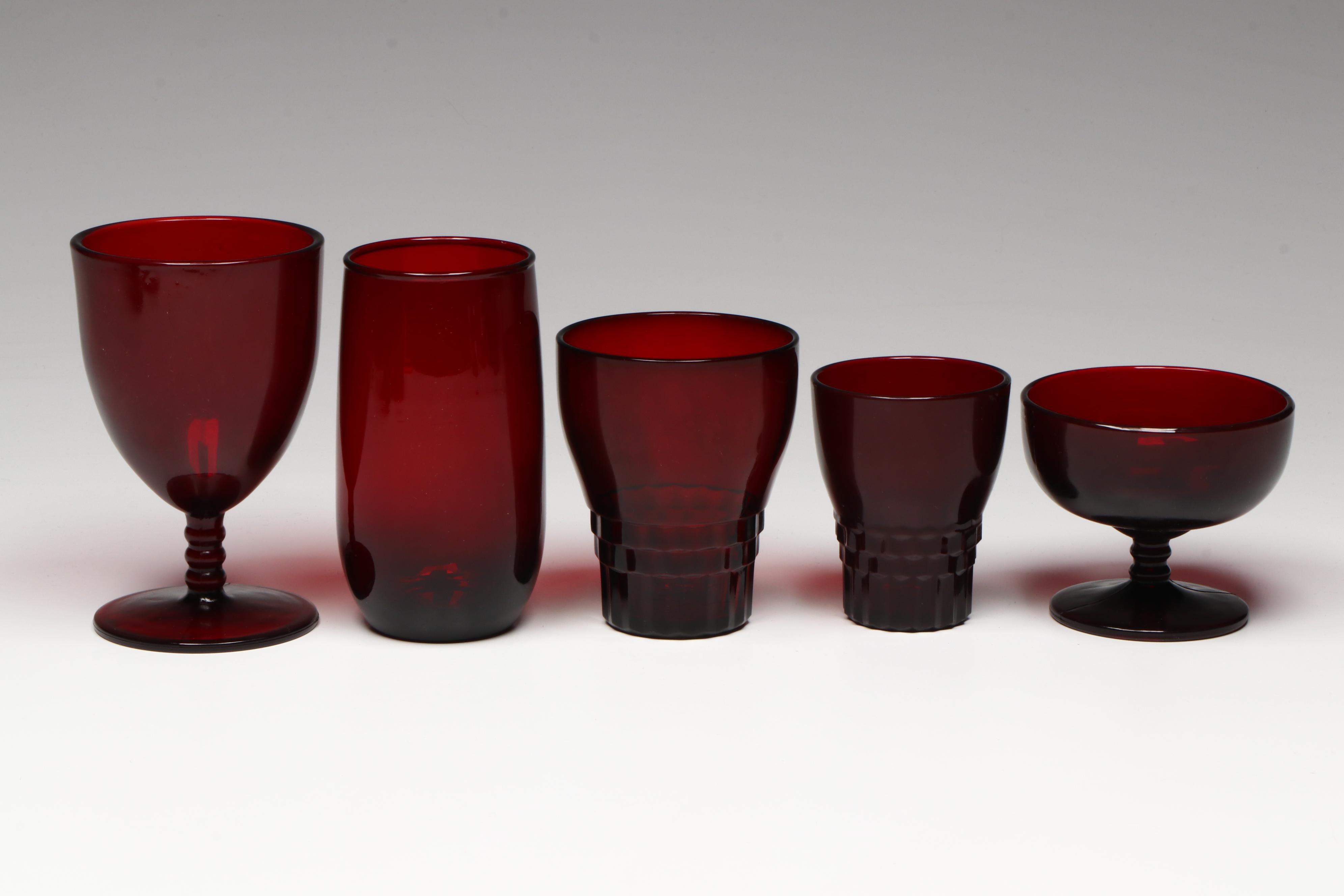 Anchor Hocking "Royal Ruby" Tableware and Vases, Mid to Late 20th Century