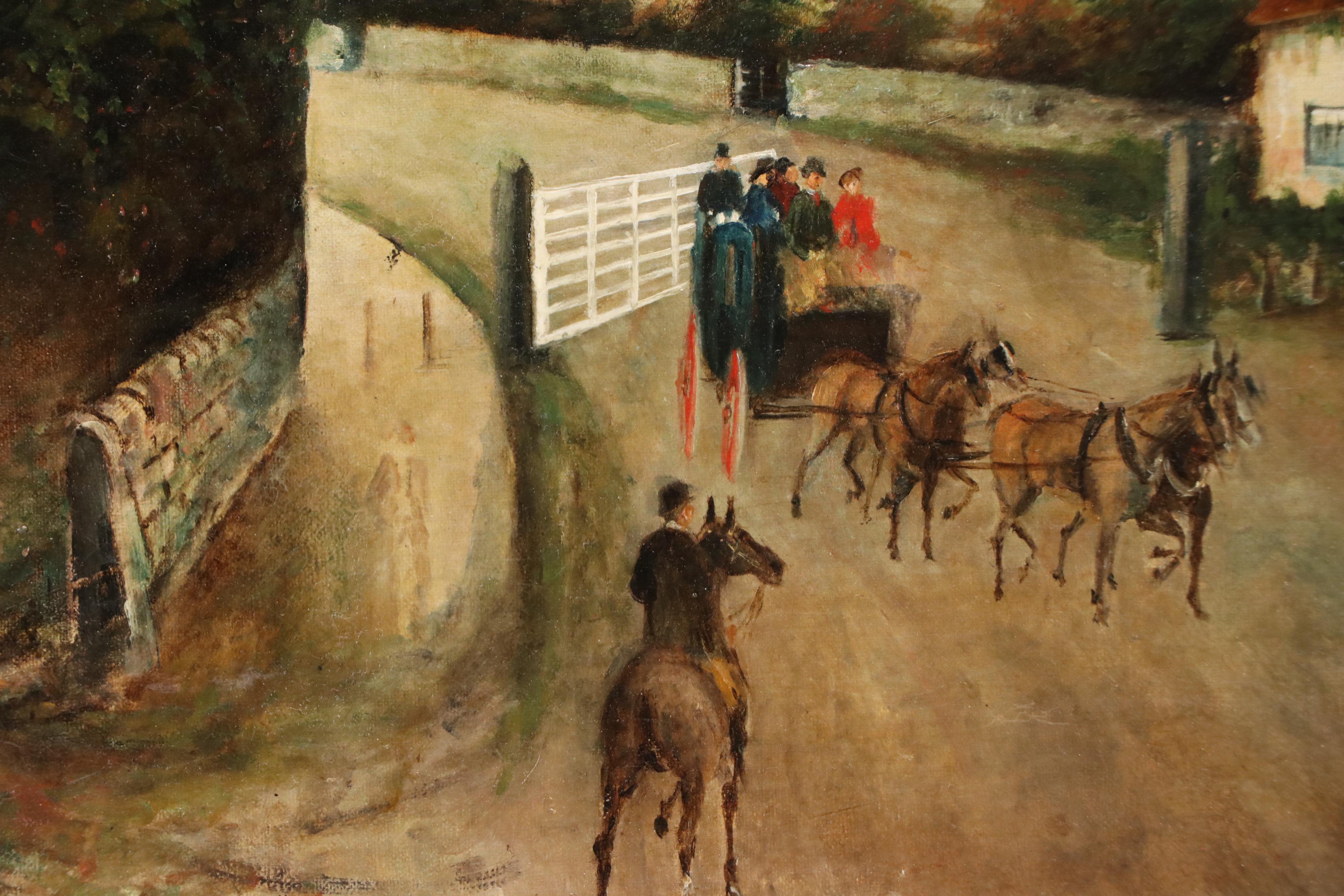 American School Self-Taught Artist Oil Painting of Village Scene, Circa 1900