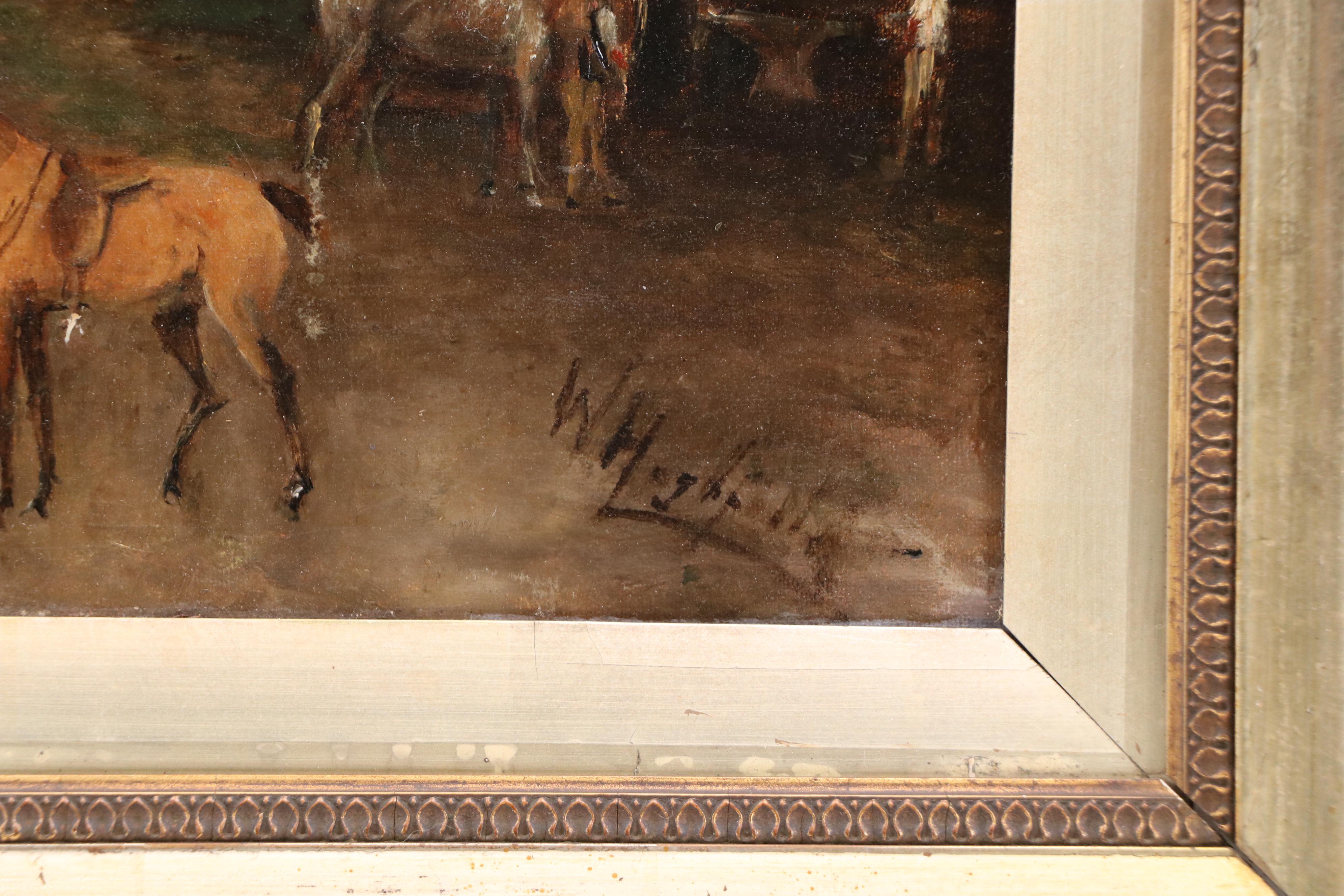 American School Self-Taught Artist Oil Painting of Village Scene, Circa 1900