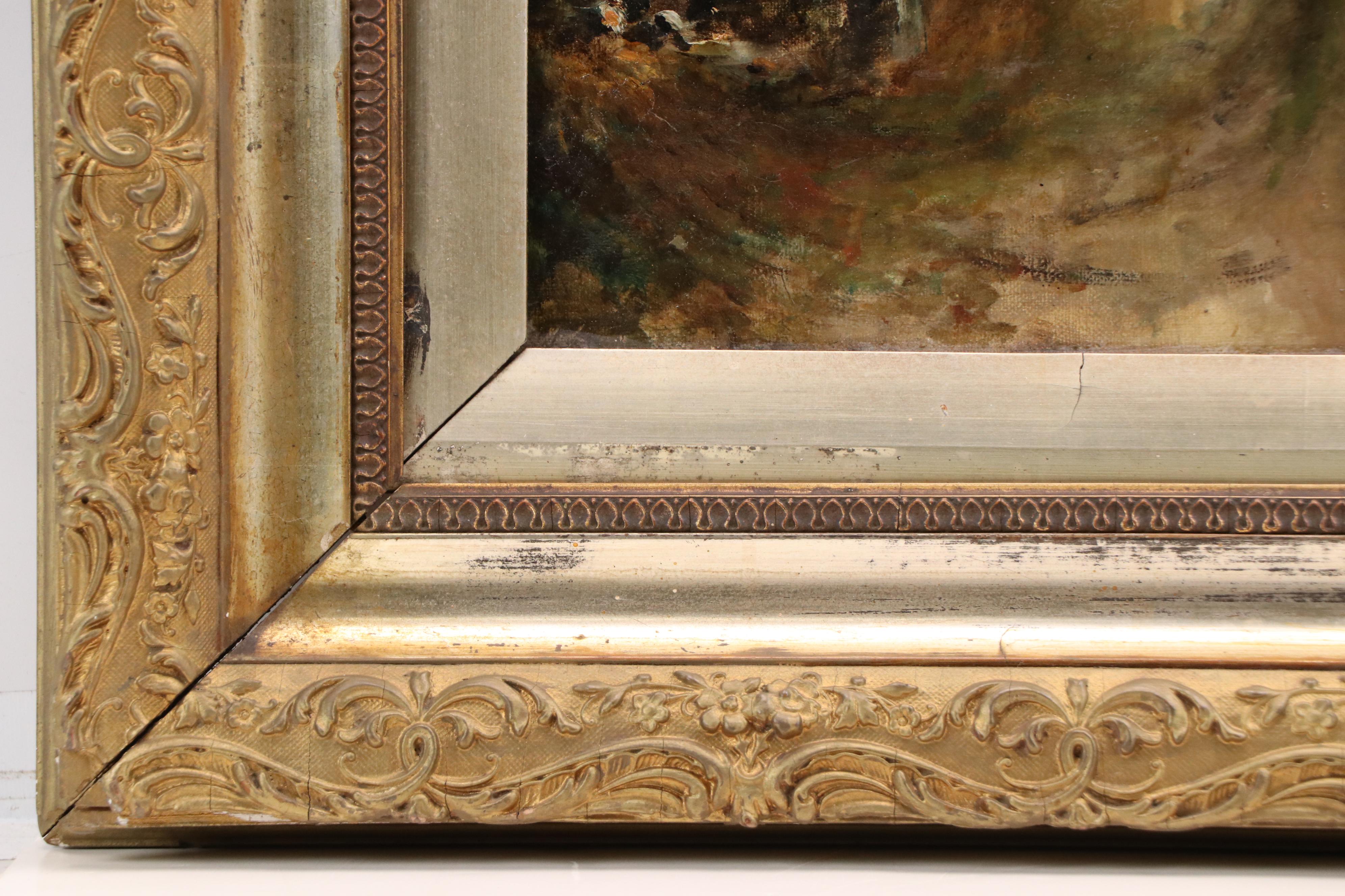 American School Self-Taught Artist Oil Painting of Village Scene, Circa 1900