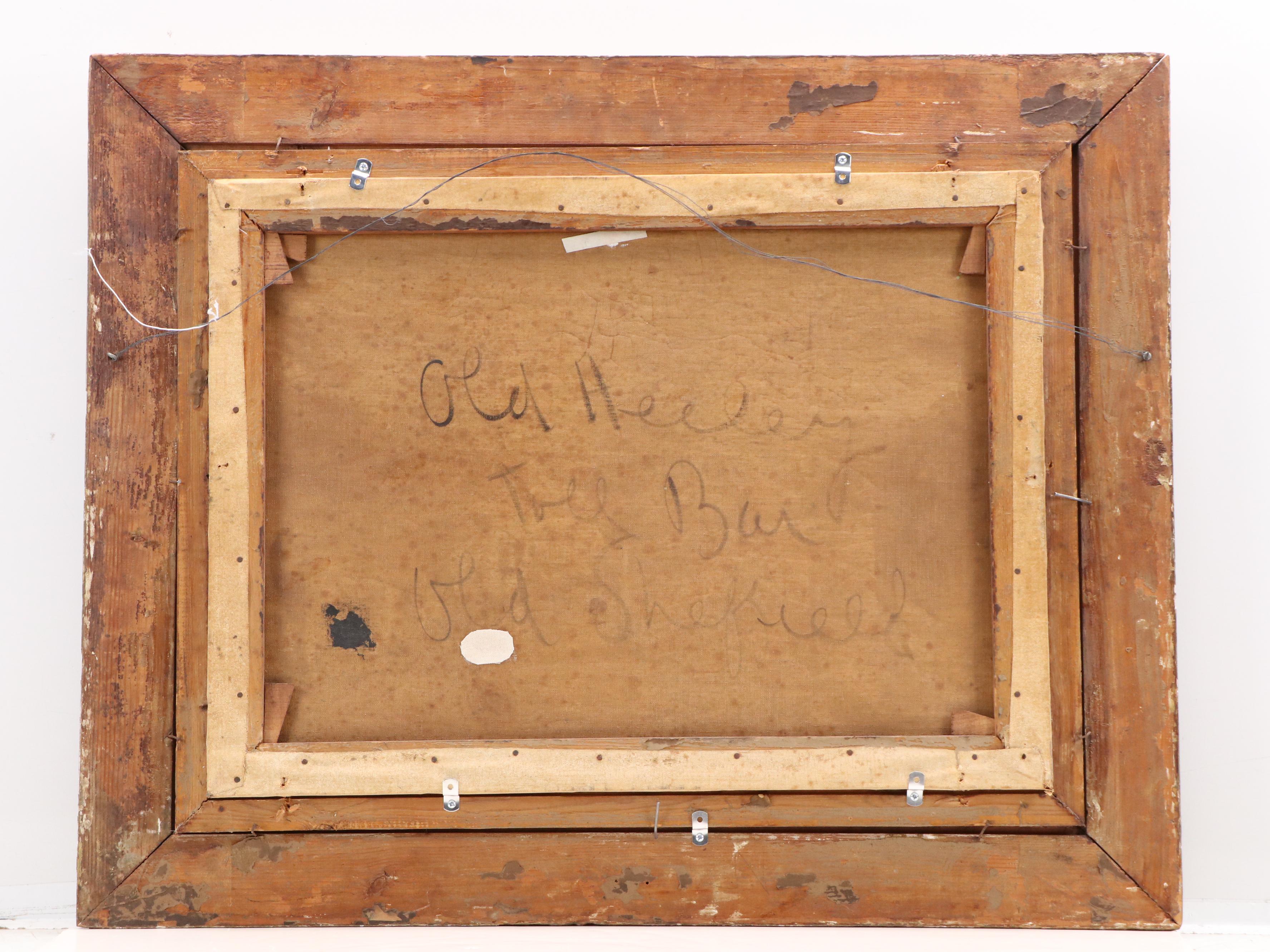 American School Self-Taught Artist Oil Painting of Village Scene, Circa 1900