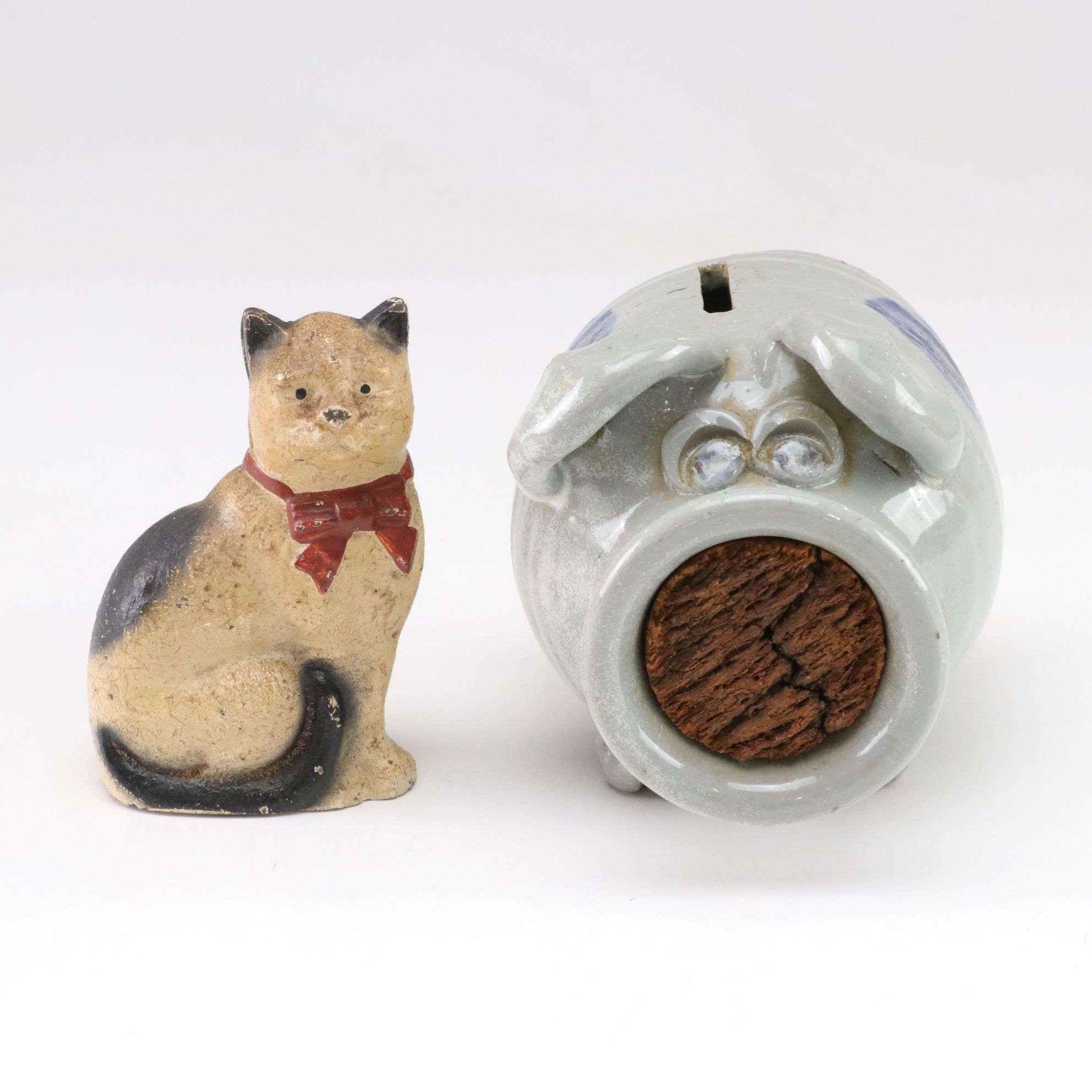 Carved Resin Mama Bear & Cub with Piggy Bank, Cast Iron Cat Bank & More Animals