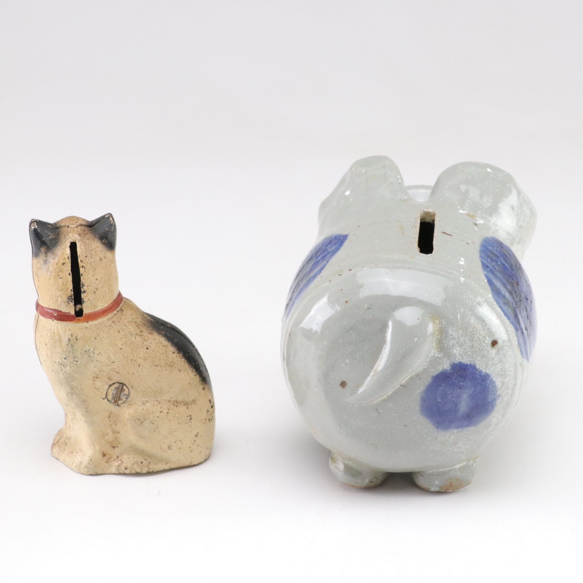 Carved Resin Mama Bear & Cub with Piggy Bank, Cast Iron Cat Bank & More Animals