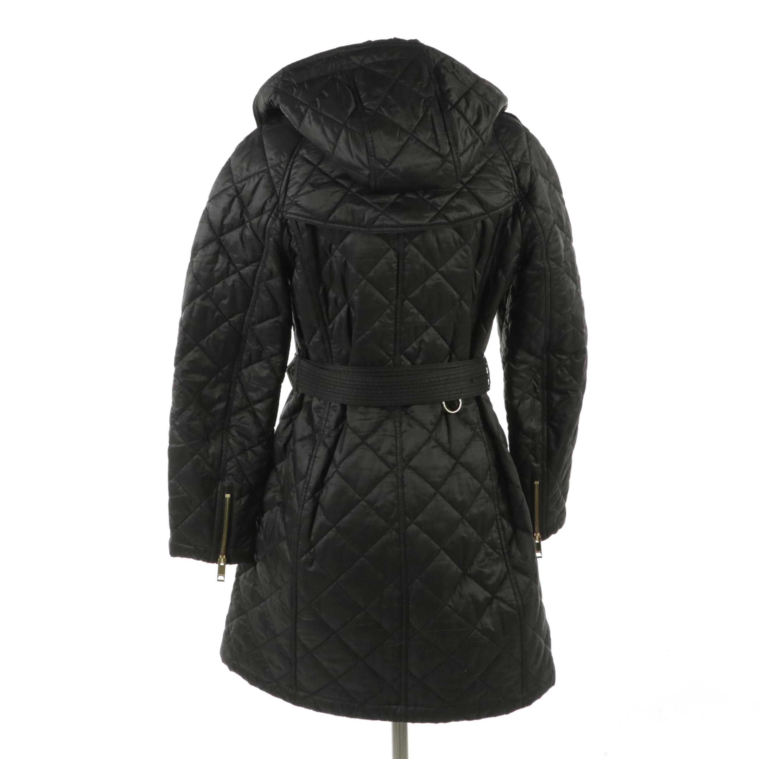 Burberry Lightweight Puffer Belted Jacket Coat with Detachable Hood