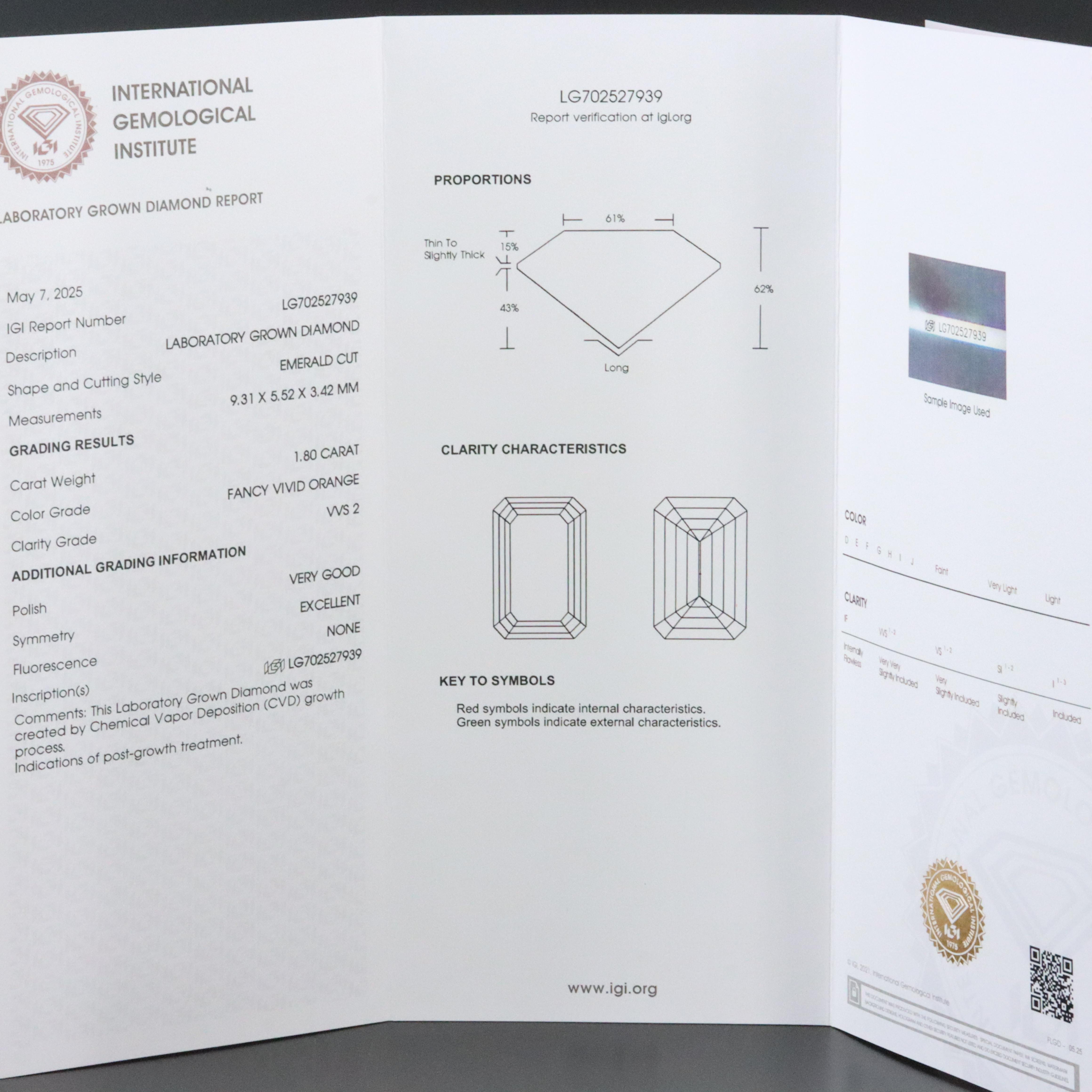 Loose 1.80 Lab Grown Fancy Orange Diamond with IGI Report