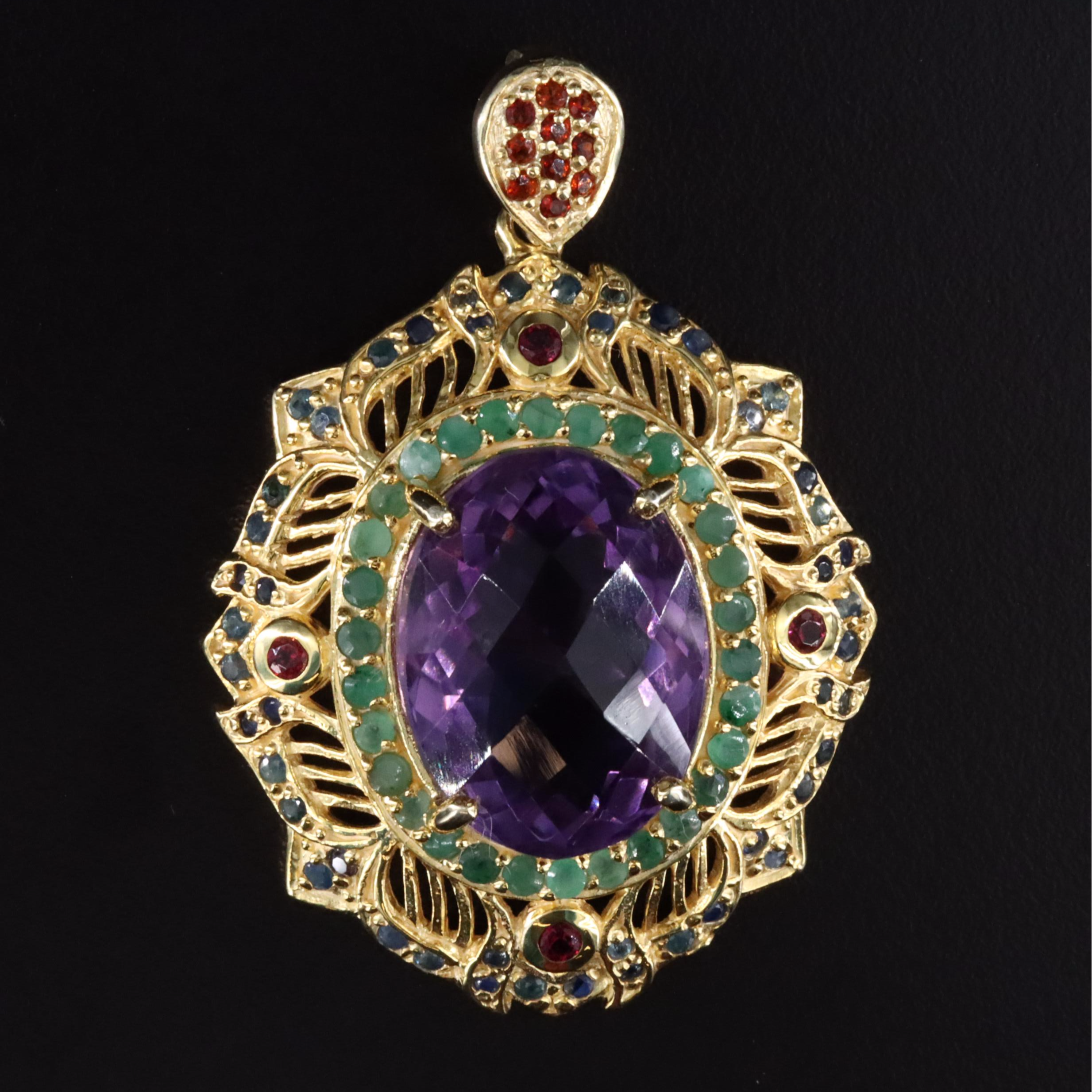 Sterling Amethyst and Gemstone Pendant