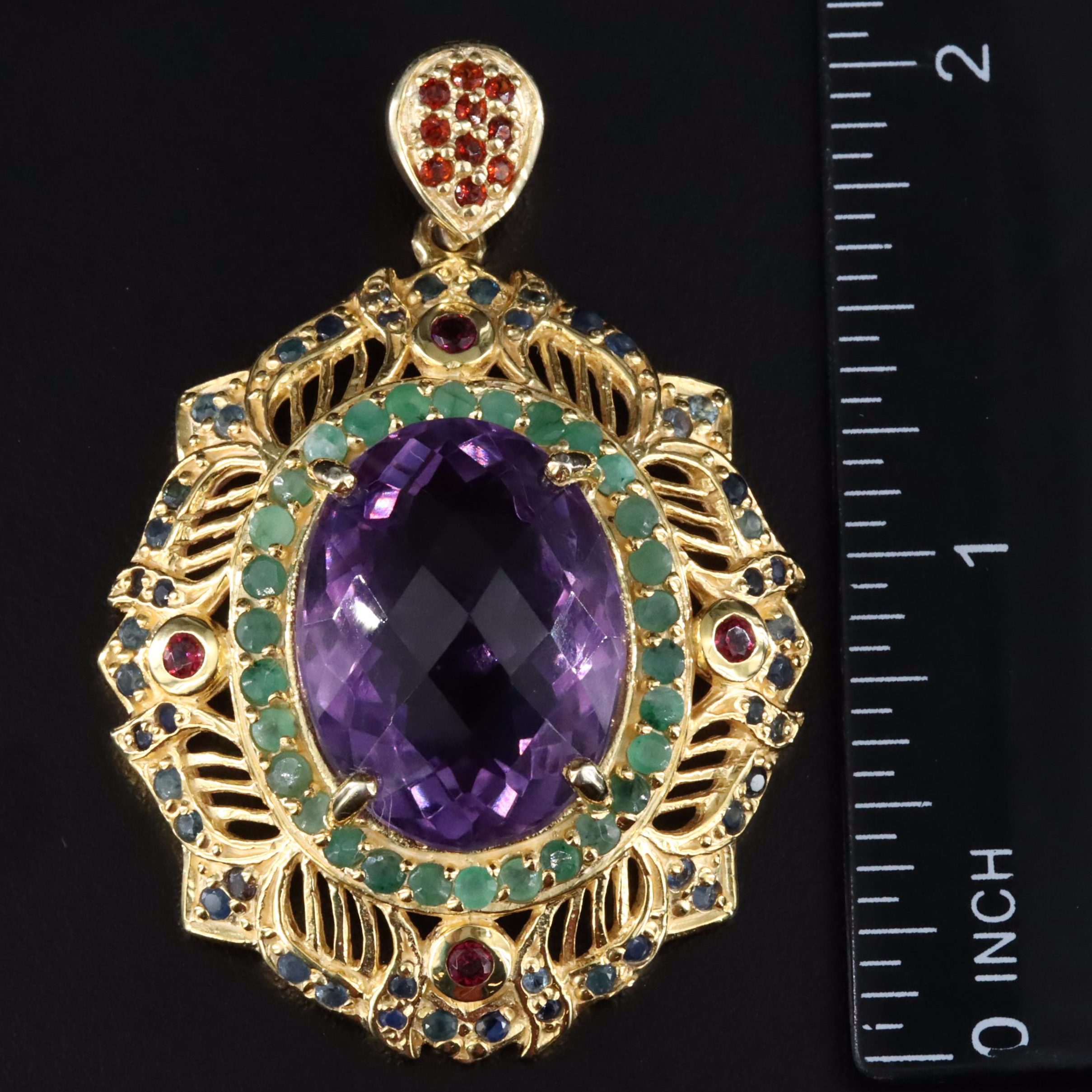 Sterling Amethyst and Gemstone Pendant