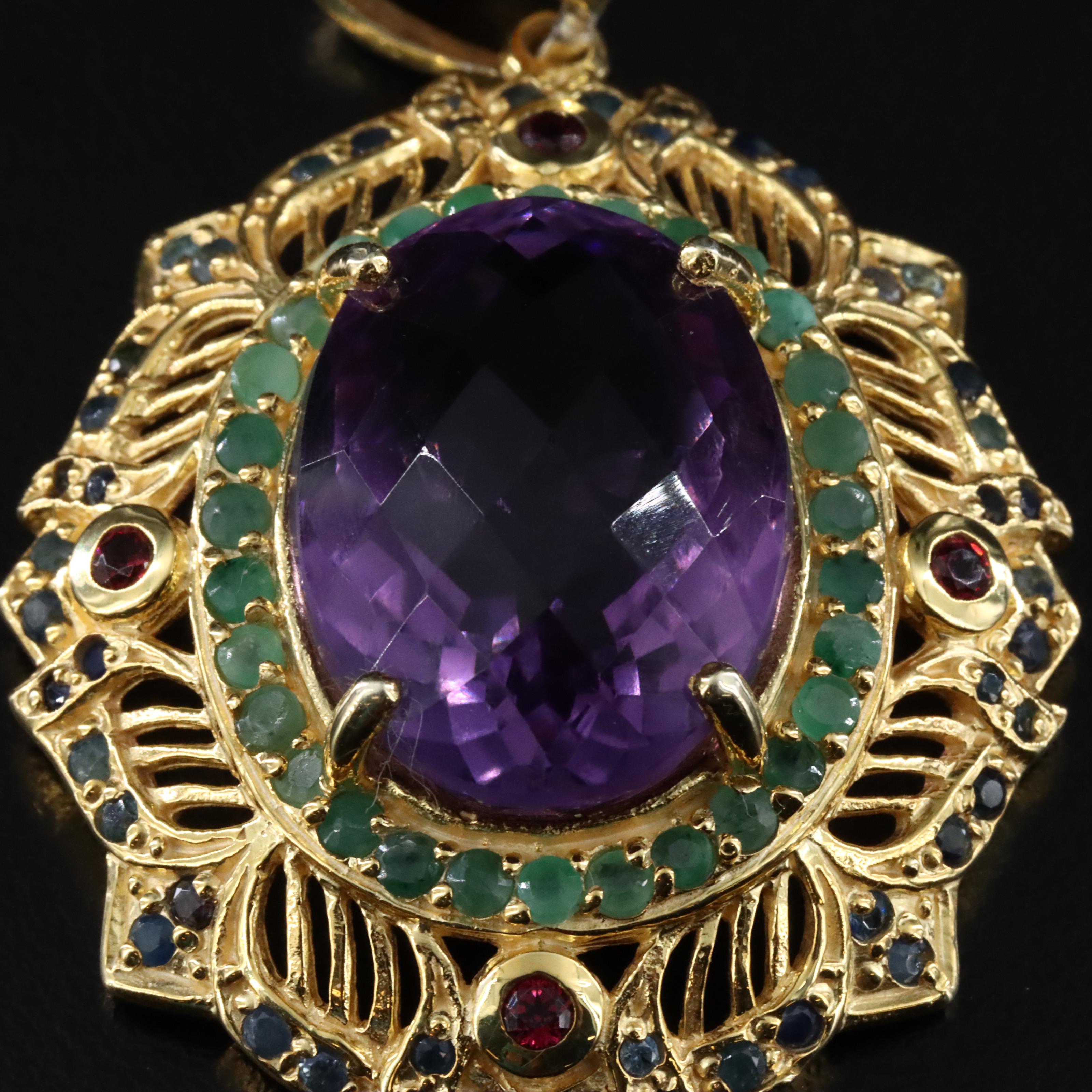 Sterling Amethyst and Gemstone Pendant