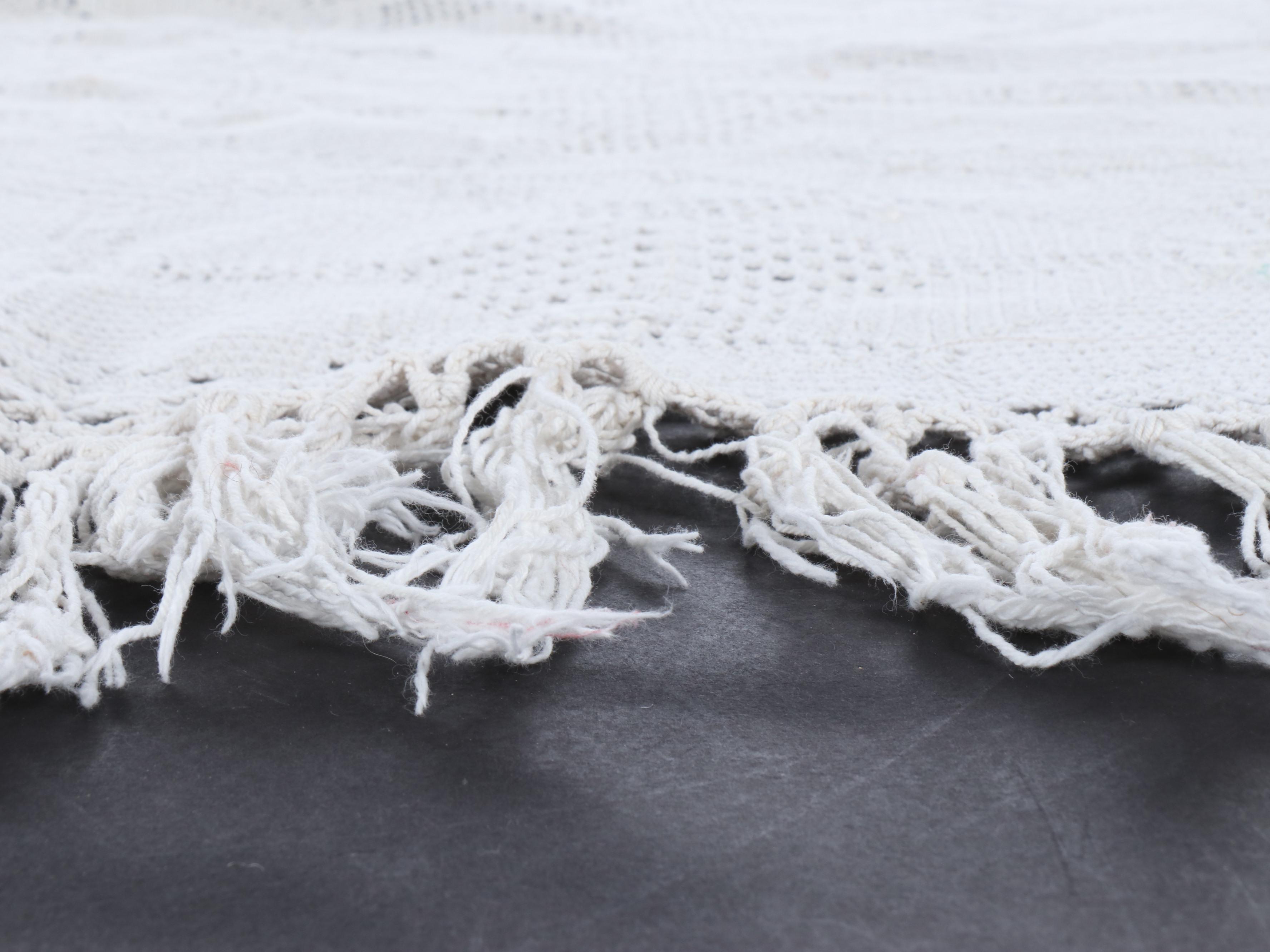 Handmade Diamond Pattern Crocheted Coverlet with Fringe