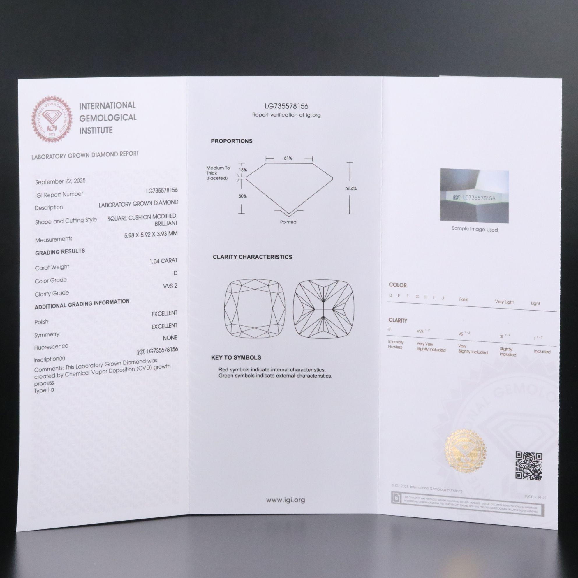 Loose 1.04 CT Lab Grown Diamond with IGI Report