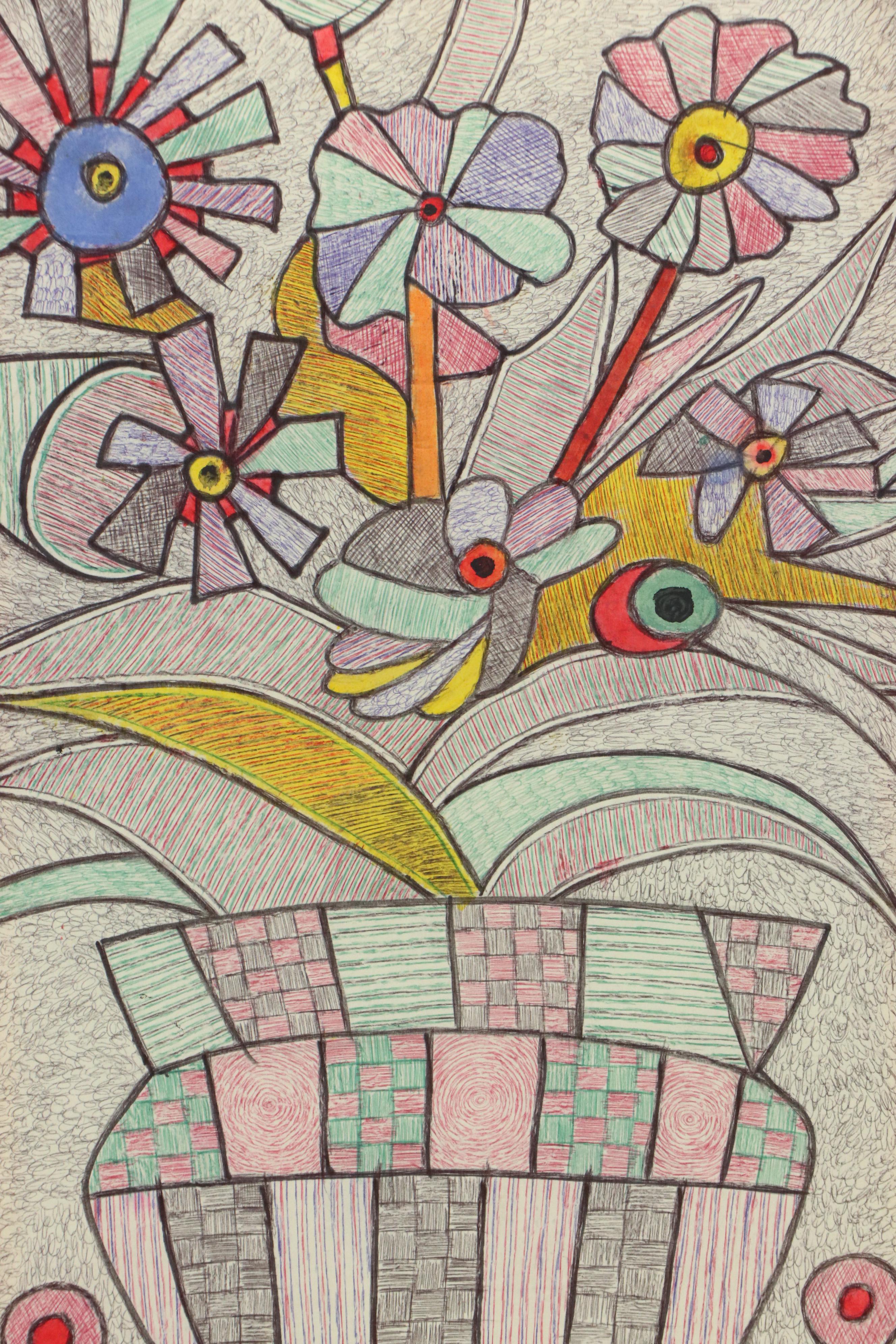 Kayode Buraimoh Mixed Media Painting "Flower Pot," 2025