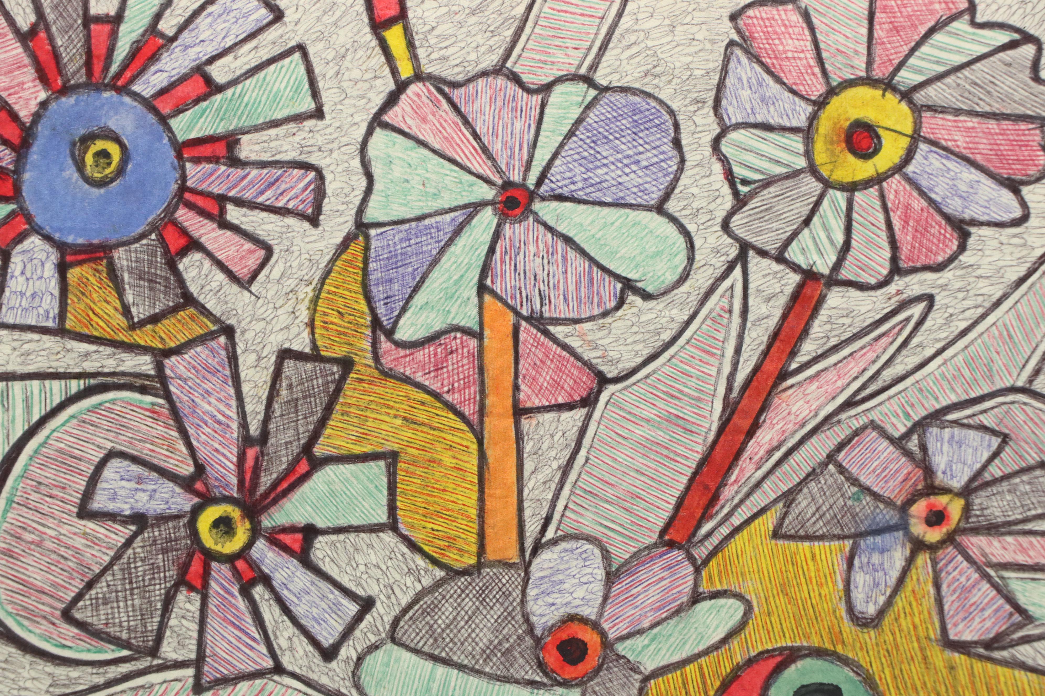 Kayode Buraimoh Mixed Media Painting "Flower Pot," 2025