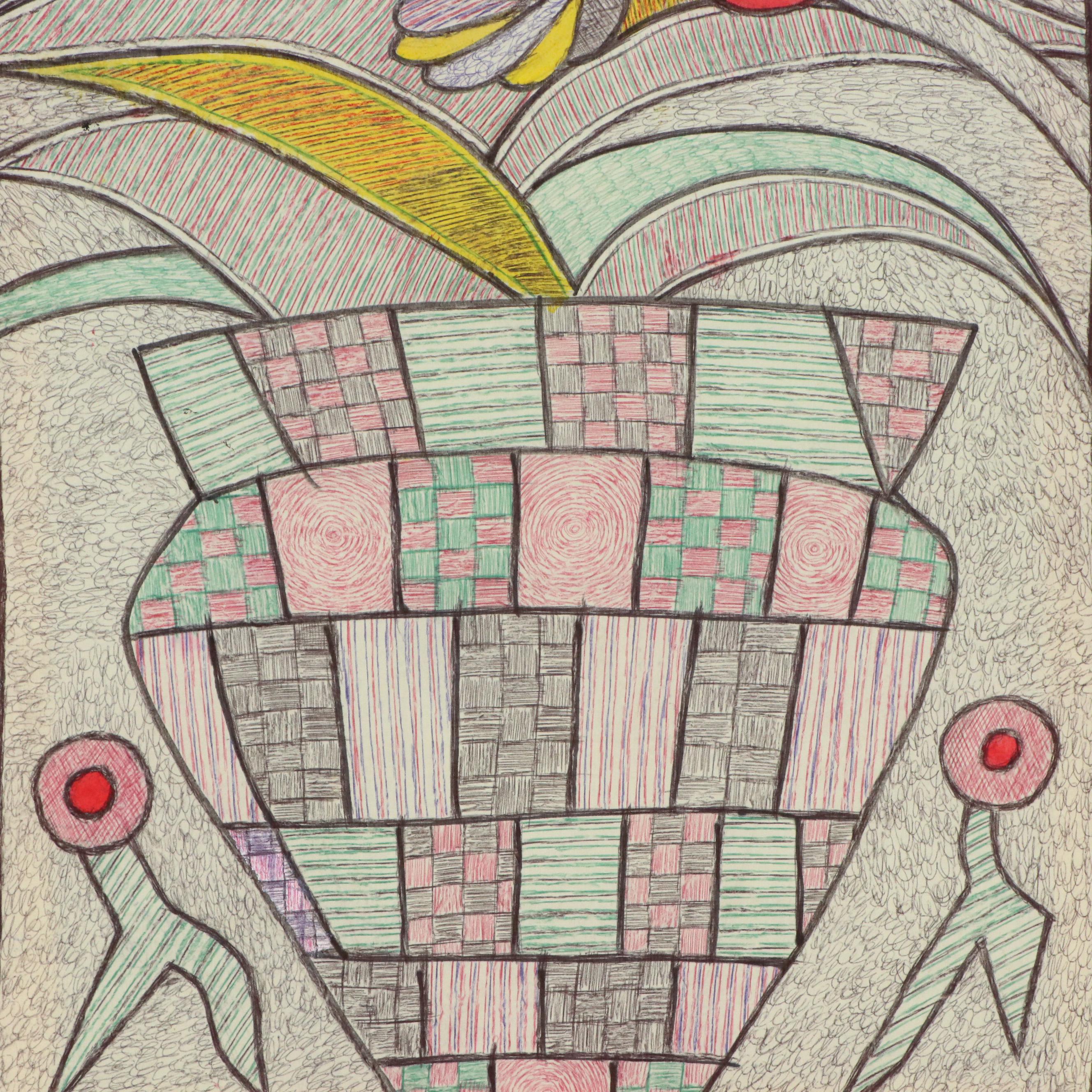 Kayode Buraimoh Mixed Media Painting "Flower Pot," 2025