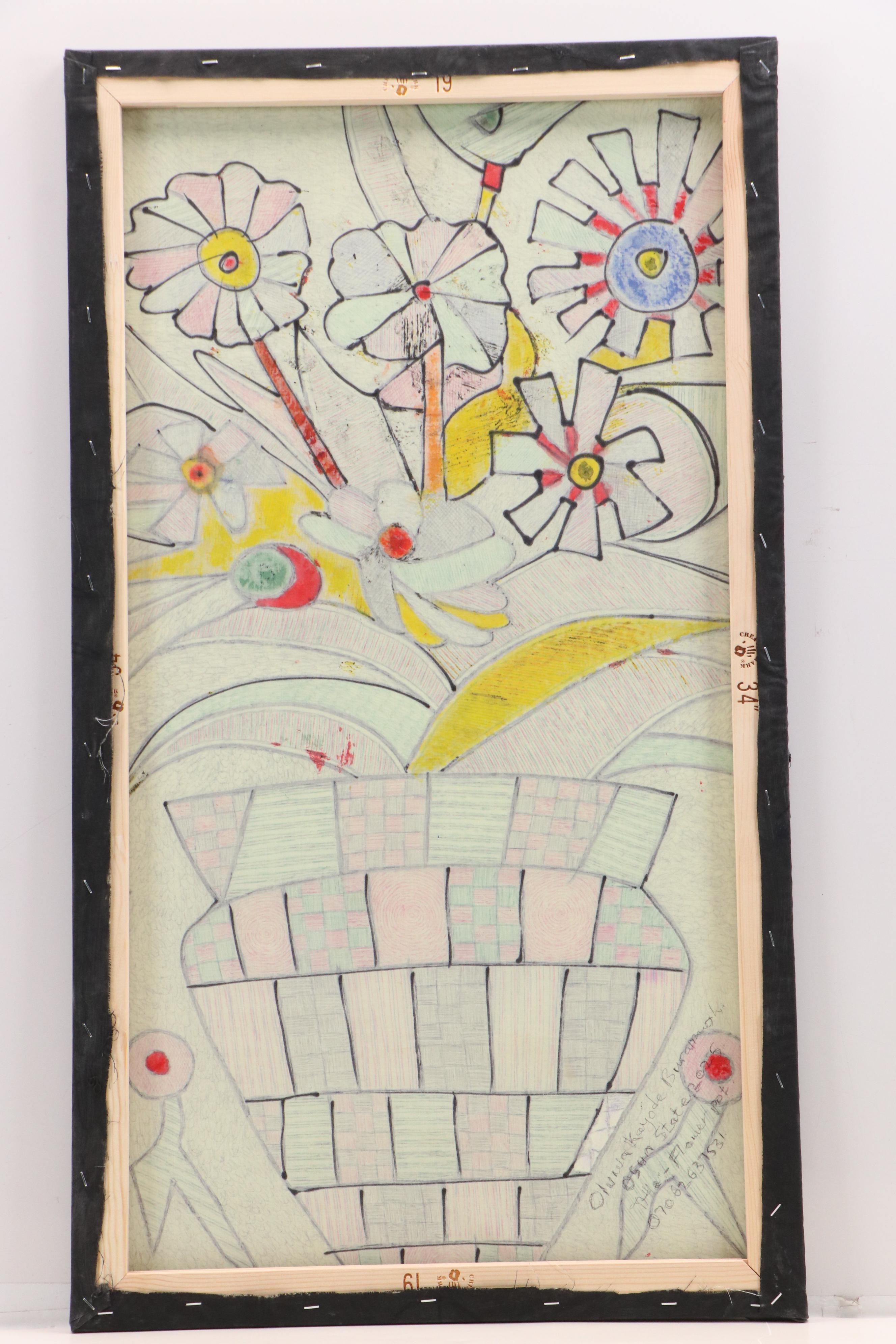 Kayode Buraimoh Mixed Media Painting "Flower Pot," 2025