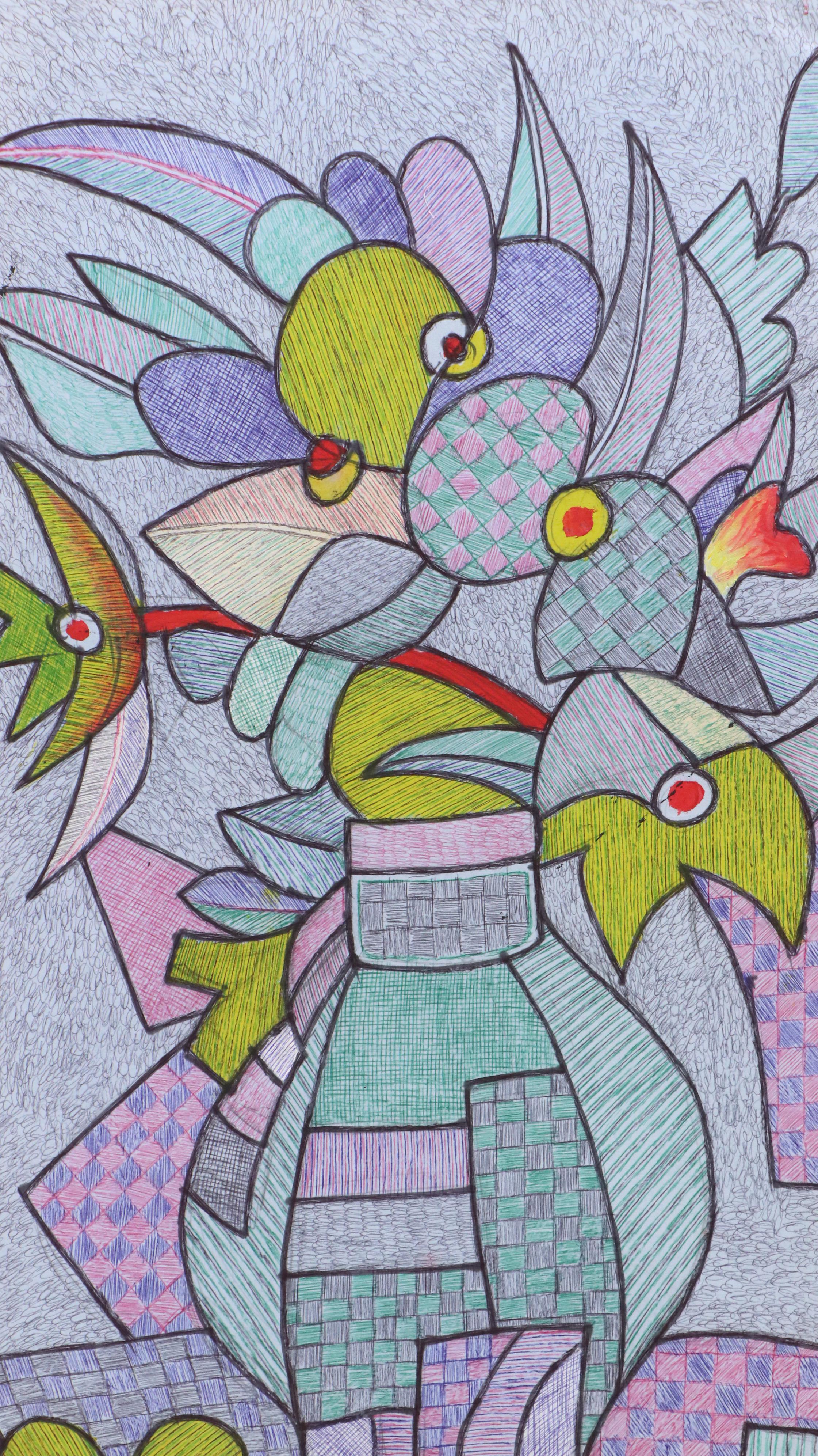 Kayode Buraimoh Mixed Media Painting "Flower Pot," 2025