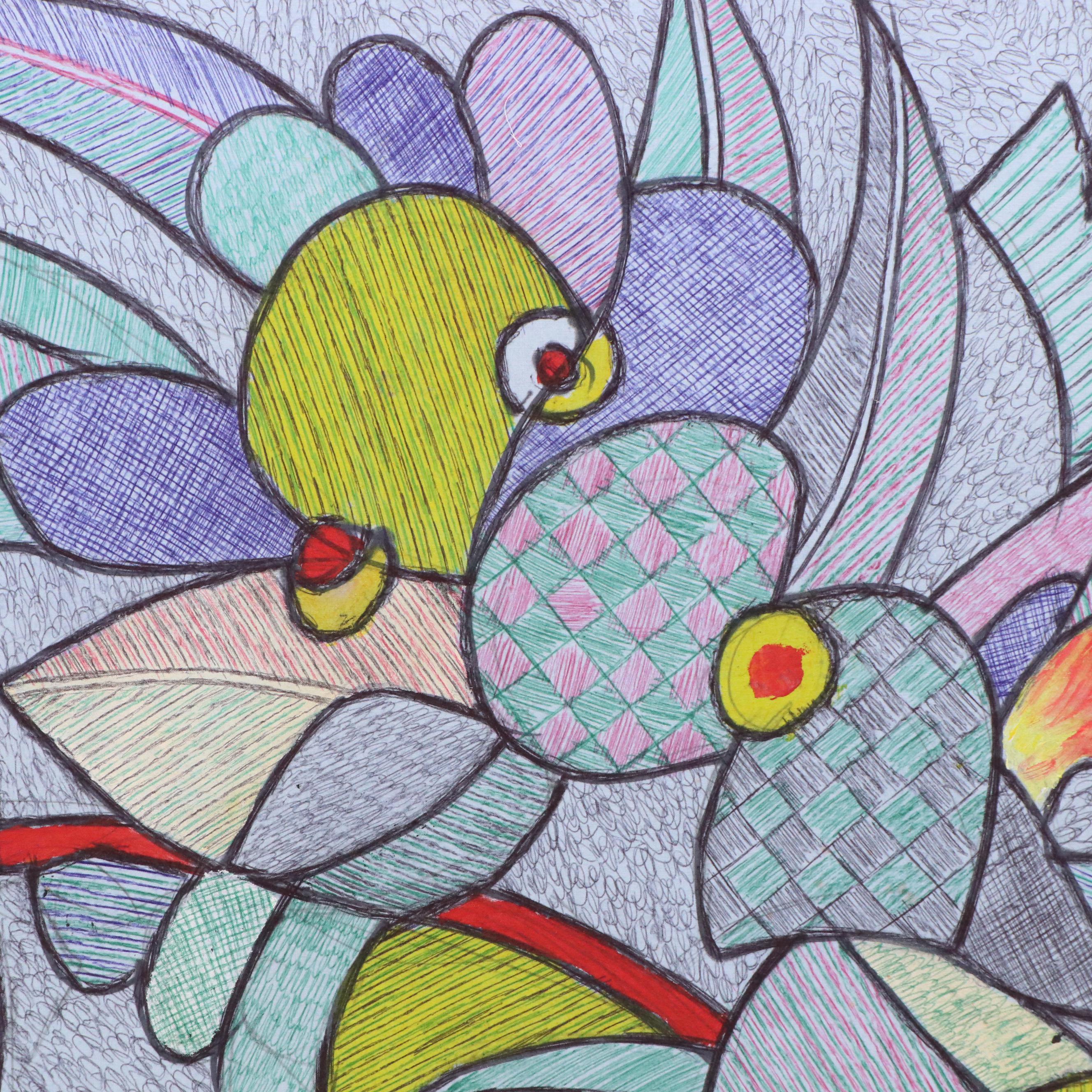 Kayode Buraimoh Mixed Media Painting "Flower Pot," 2025