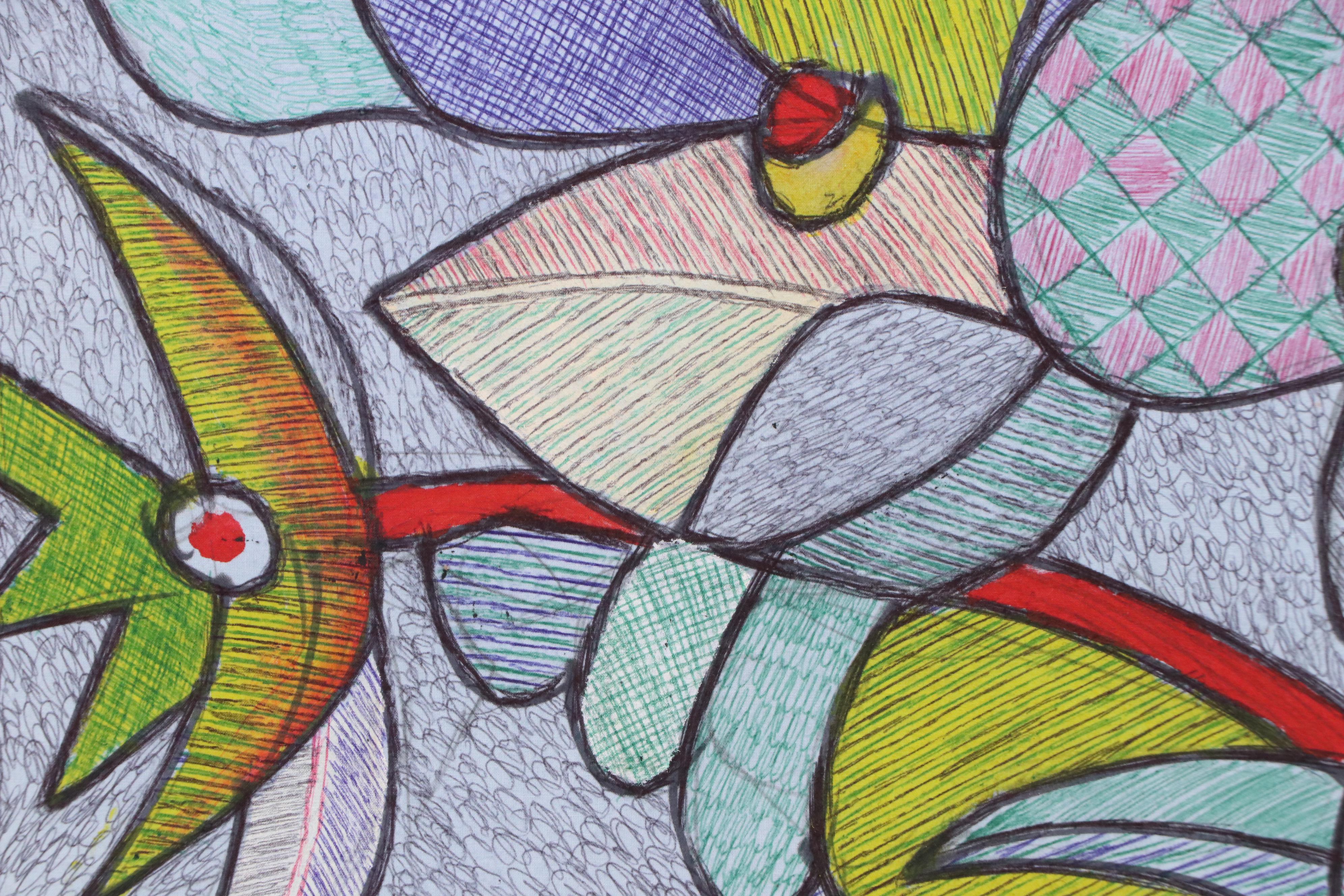 Kayode Buraimoh Mixed Media Painting "Flower Pot," 2025