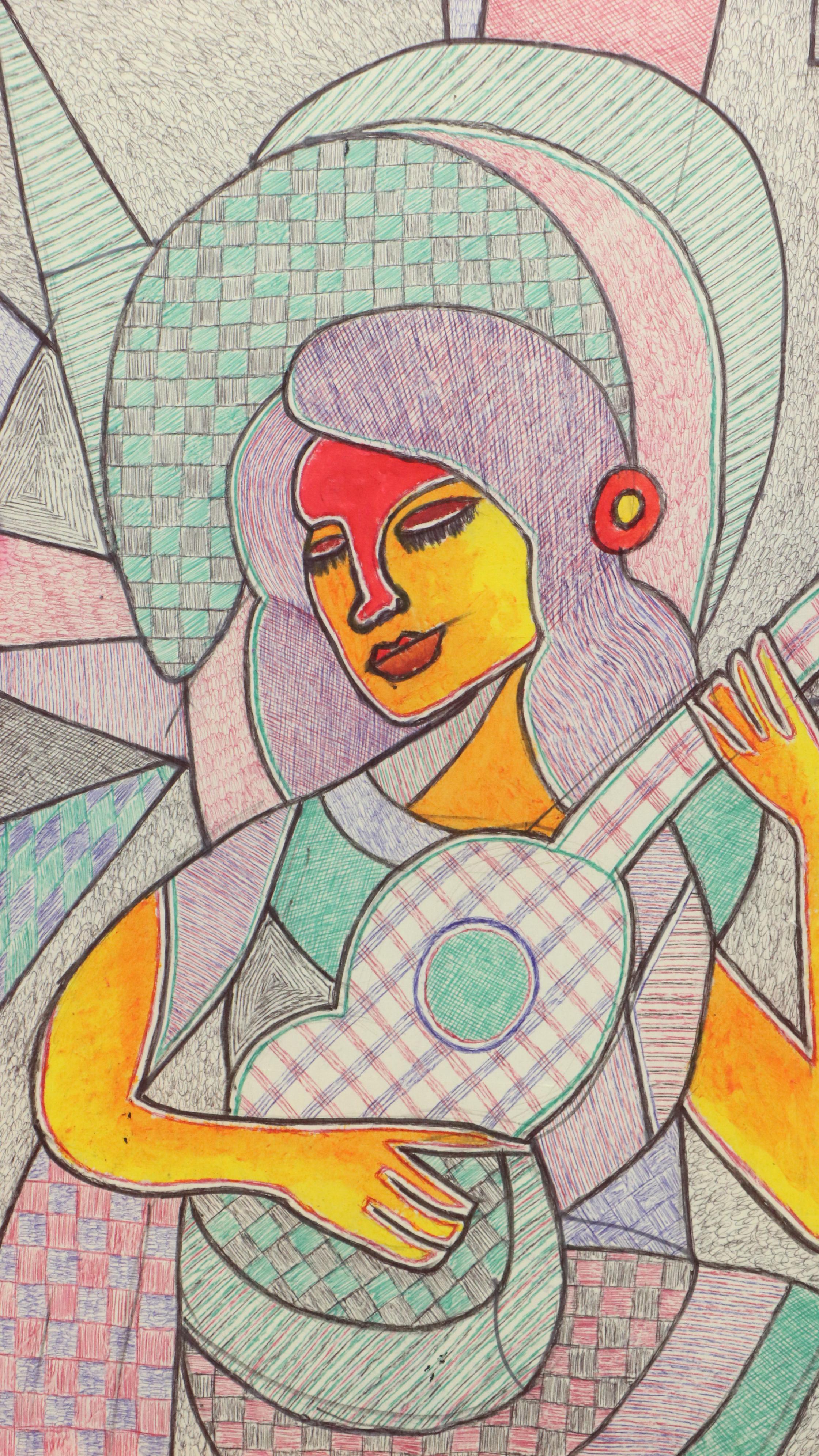 Kayode Buraimoh Mixed Media Painting "Musician," 2025