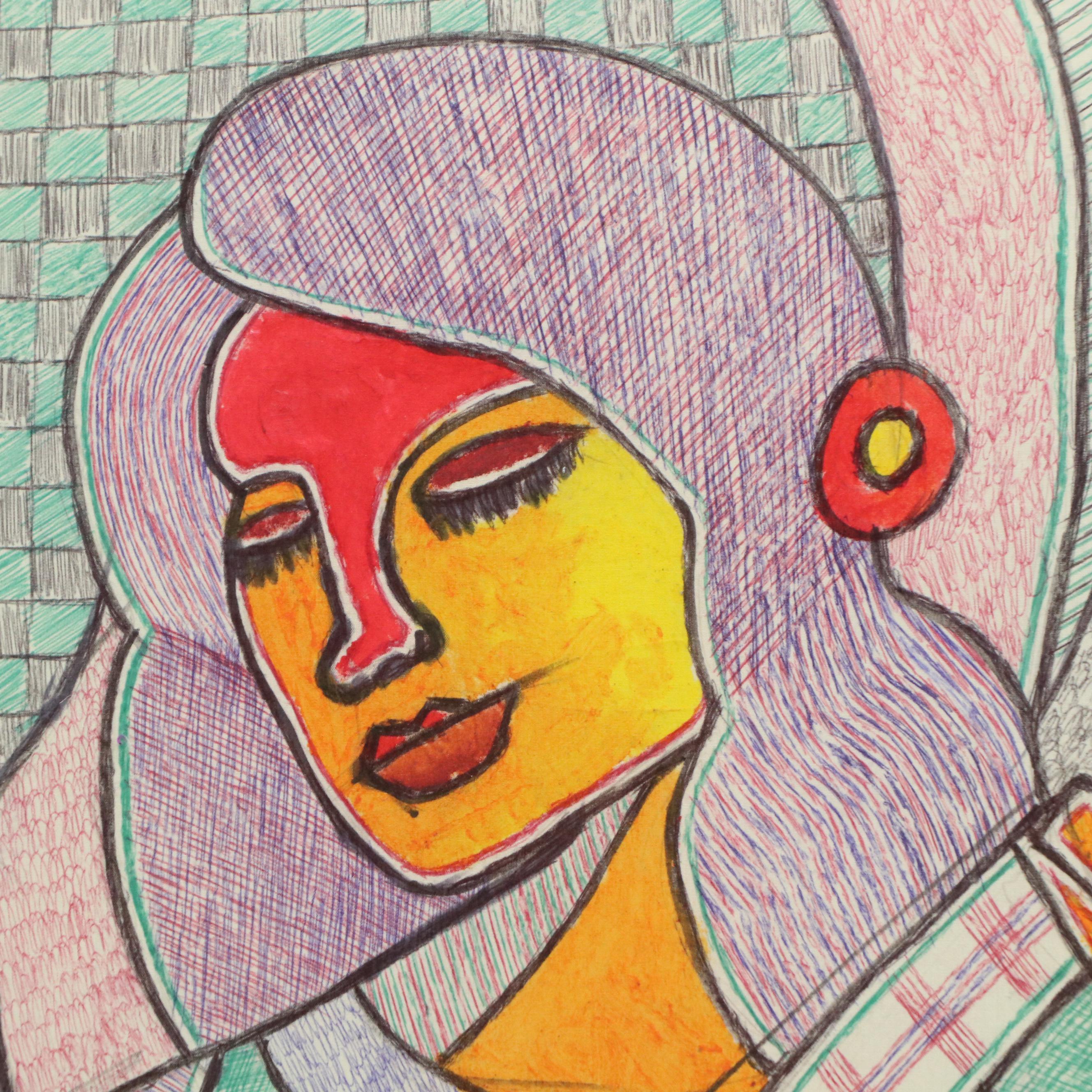 Kayode Buraimoh Mixed Media Painting "Musician," 2025