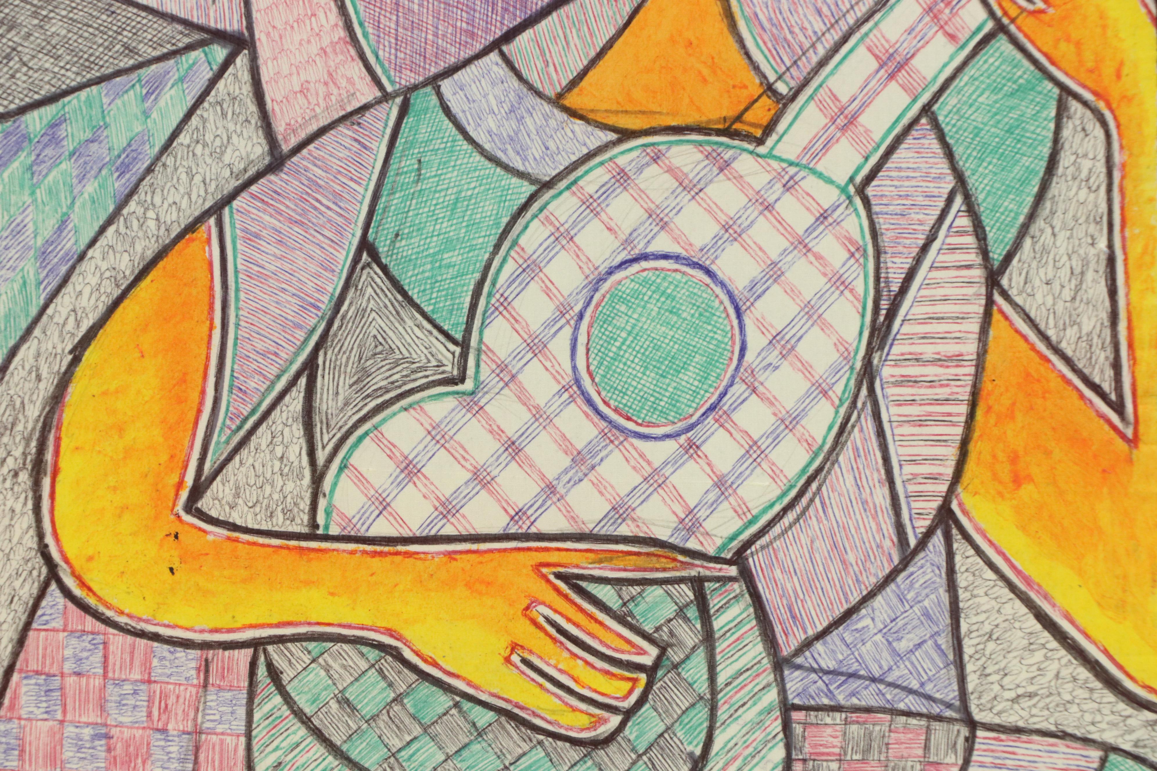 Kayode Buraimoh Mixed Media Painting "Musician," 2025