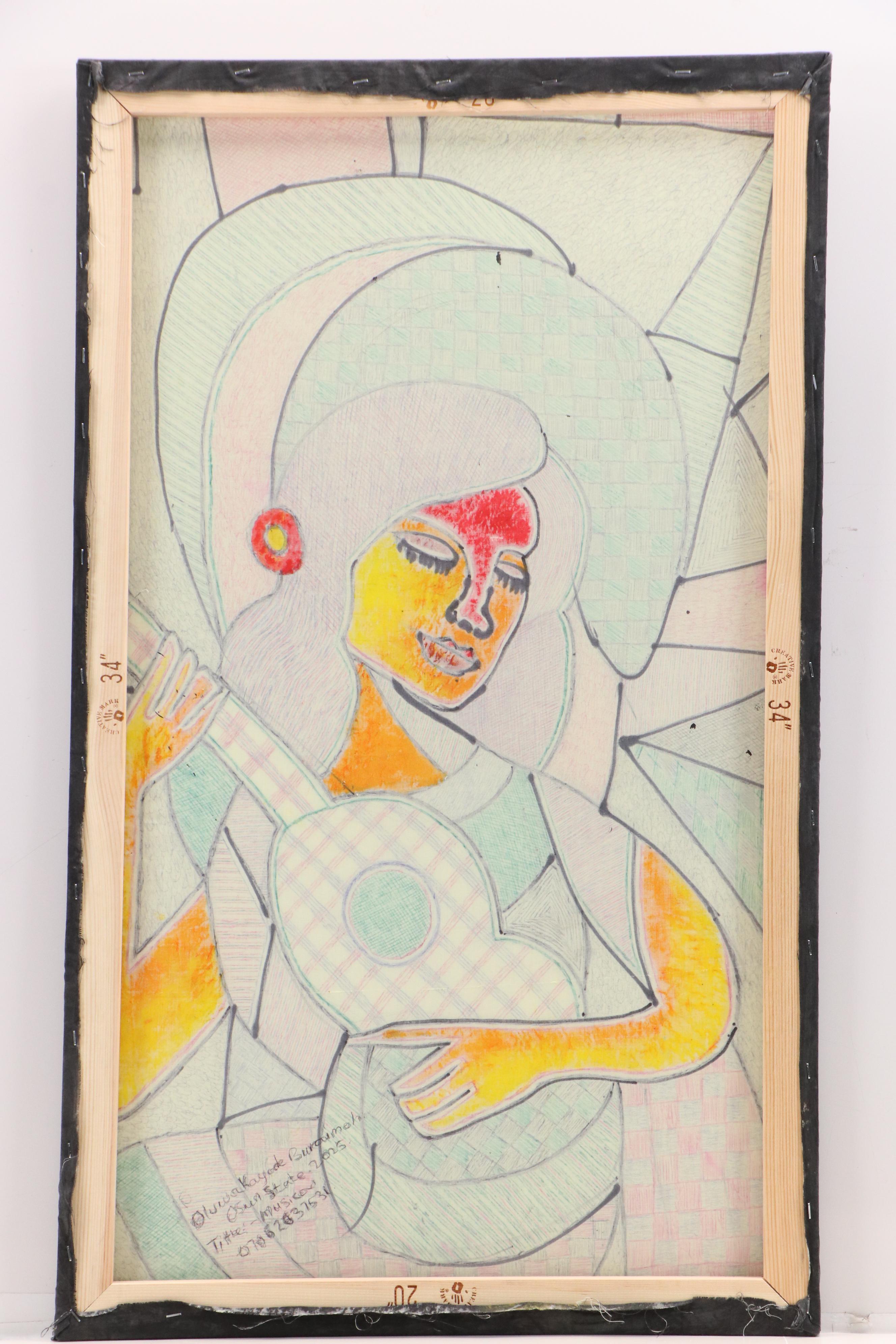 Kayode Buraimoh Mixed Media Painting "Musician," 2025