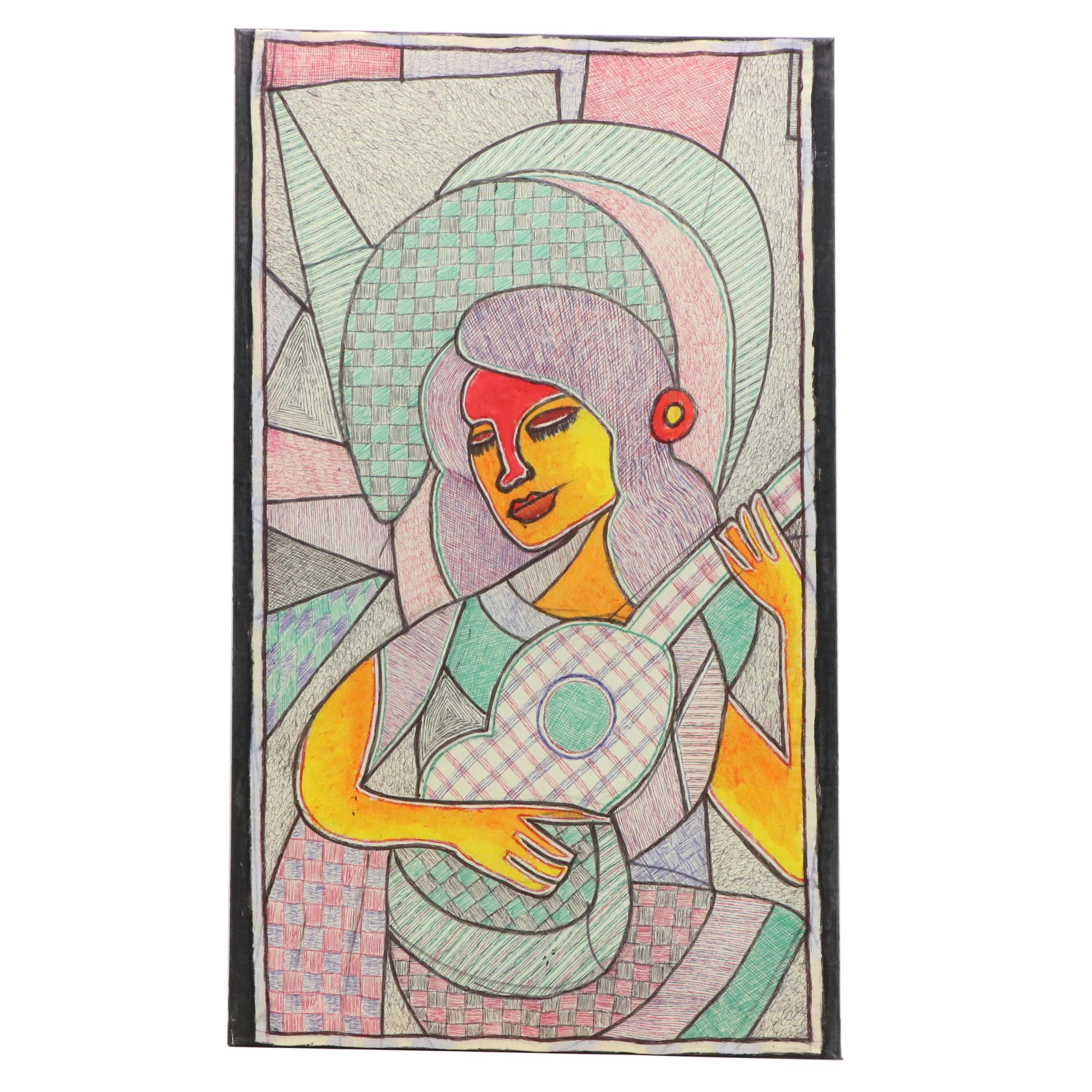 Kayode Buraimoh Mixed Media Painting "Musician," 2025