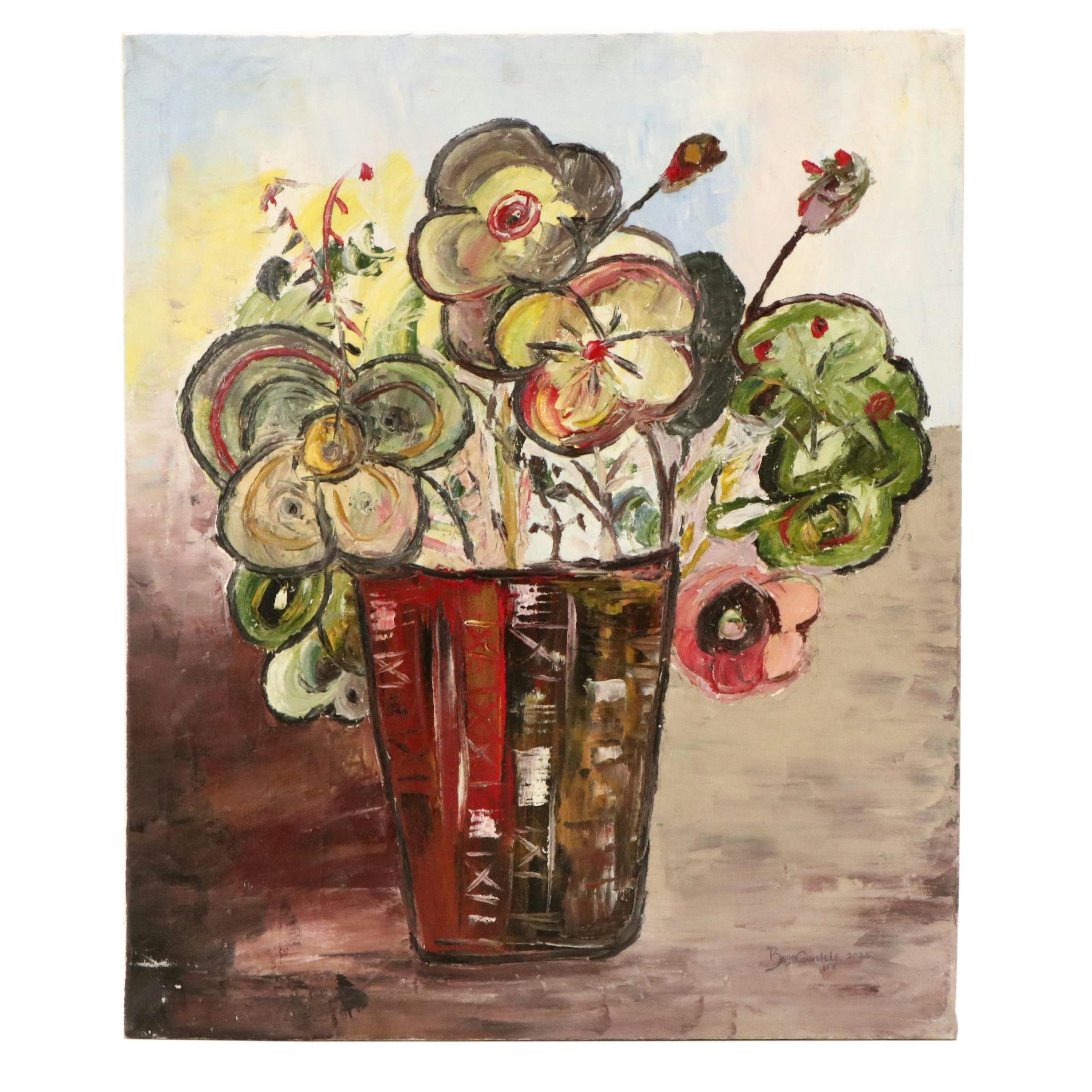 Bayo Ogundele Stylized Floral Still Life Oil Painting, 2025