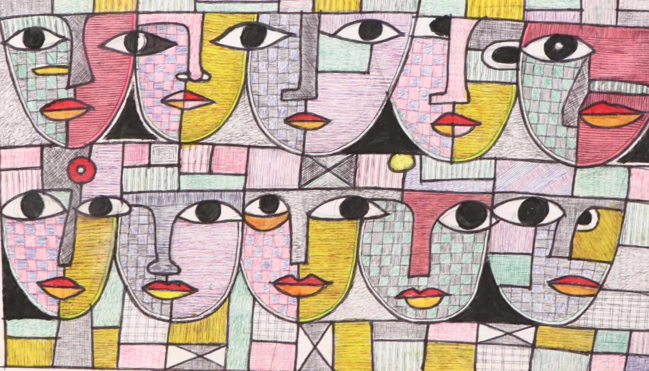 Kayode Buraimoh Mixed Media Painting "Collection of Faces," 2025