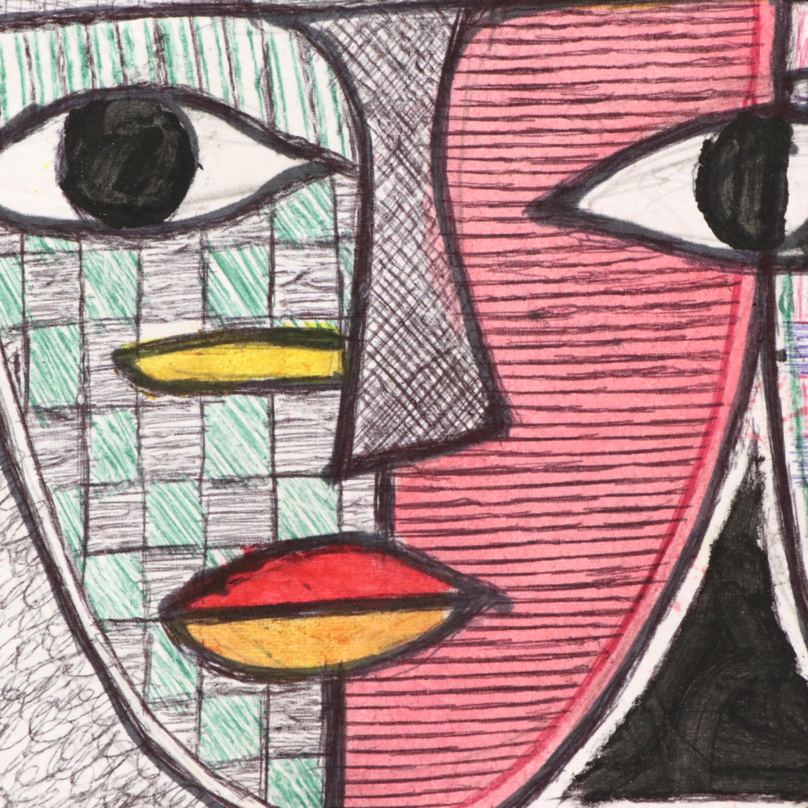 Kayode Buraimoh Mixed Media Painting "Collection of Faces," 2025