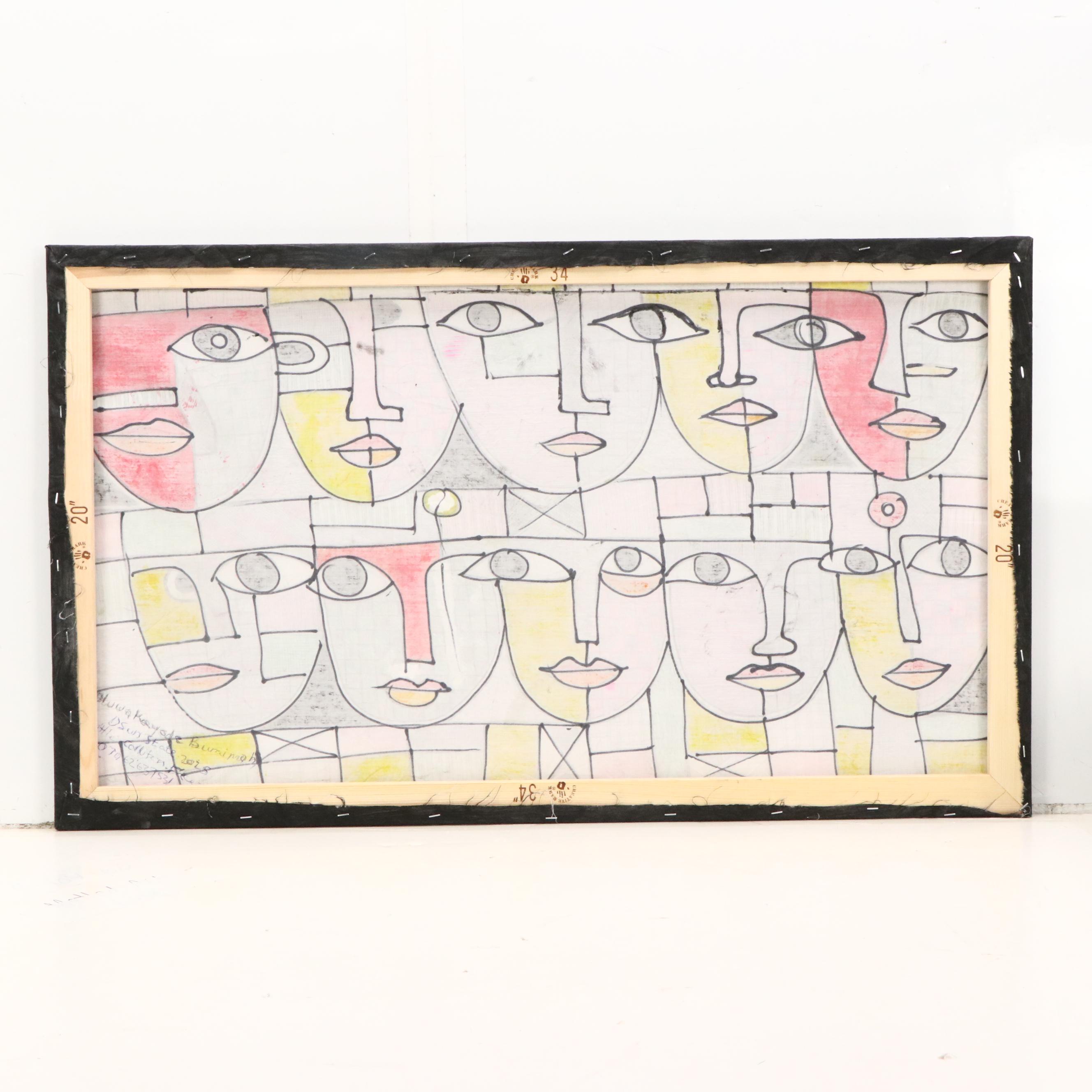 Kayode Buraimoh Mixed Media Painting "Collection of Faces," 2025